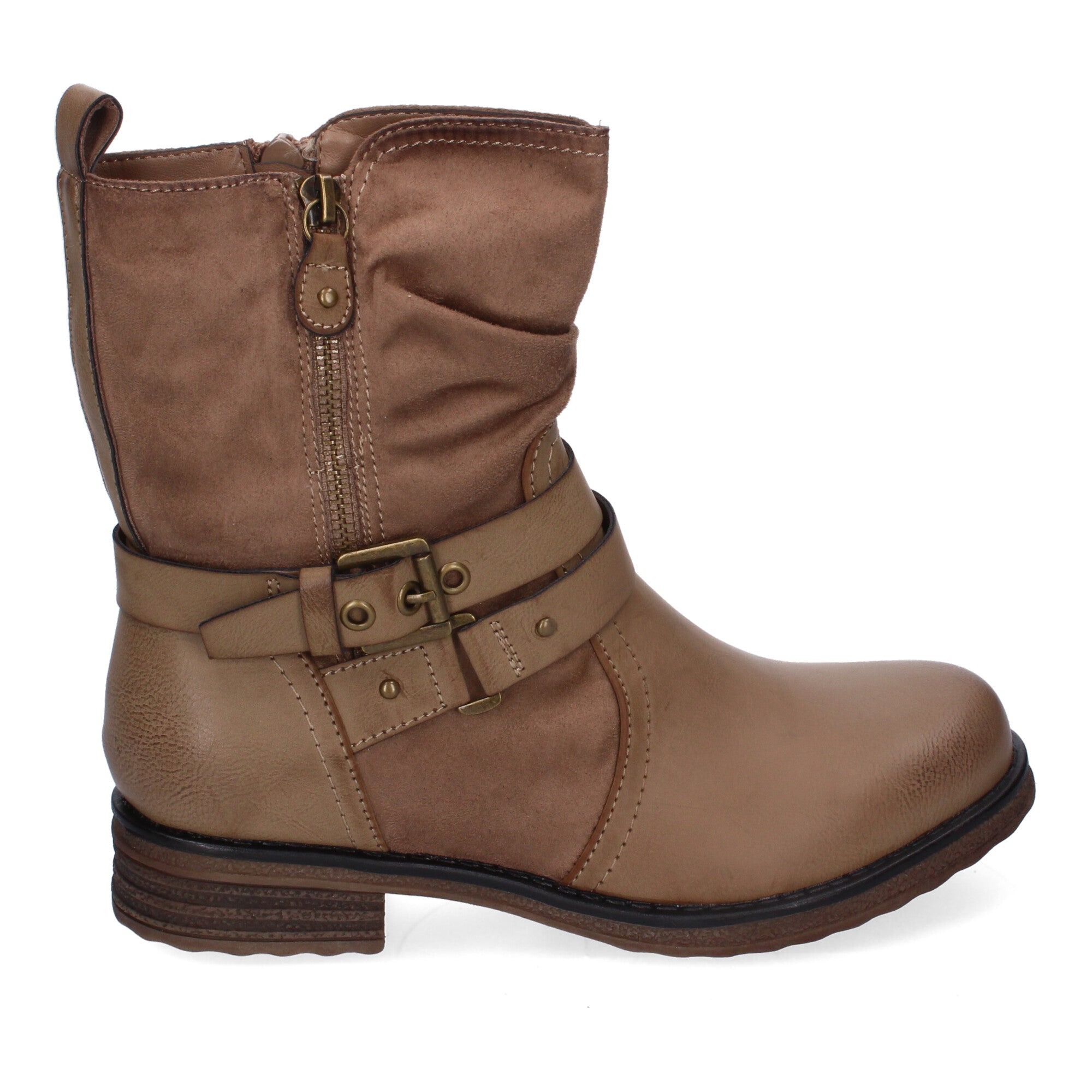 Botas de Mujer Elegantes con Hebillas, Tiras Decorativas y Cremallera Lateral