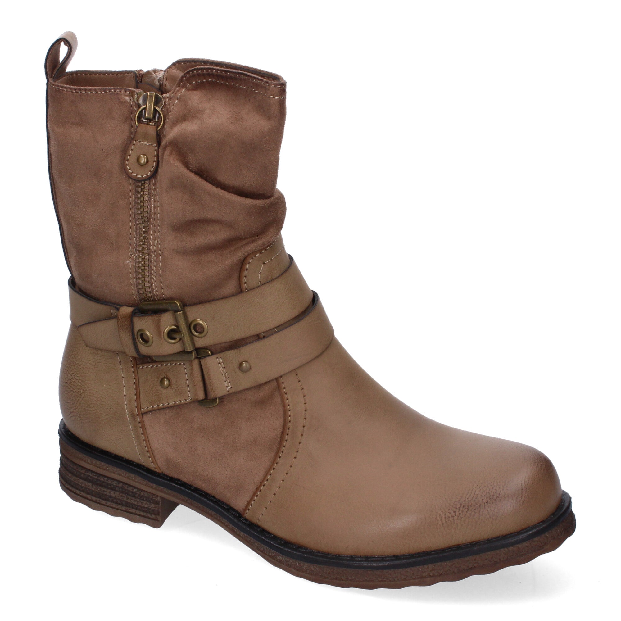 Botas de Mujer Elegantes con Hebillas, Tiras Decorativas y Cremallera Lateral