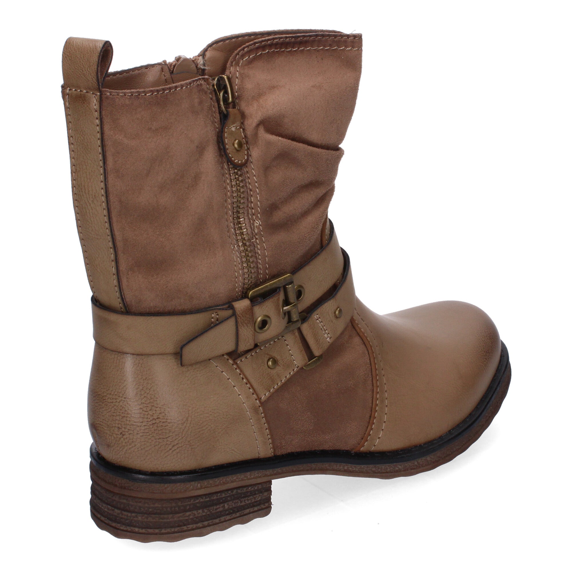 Botas de Mujer Elegantes con Hebillas, Tiras Decorativas y Cremallera Lateral