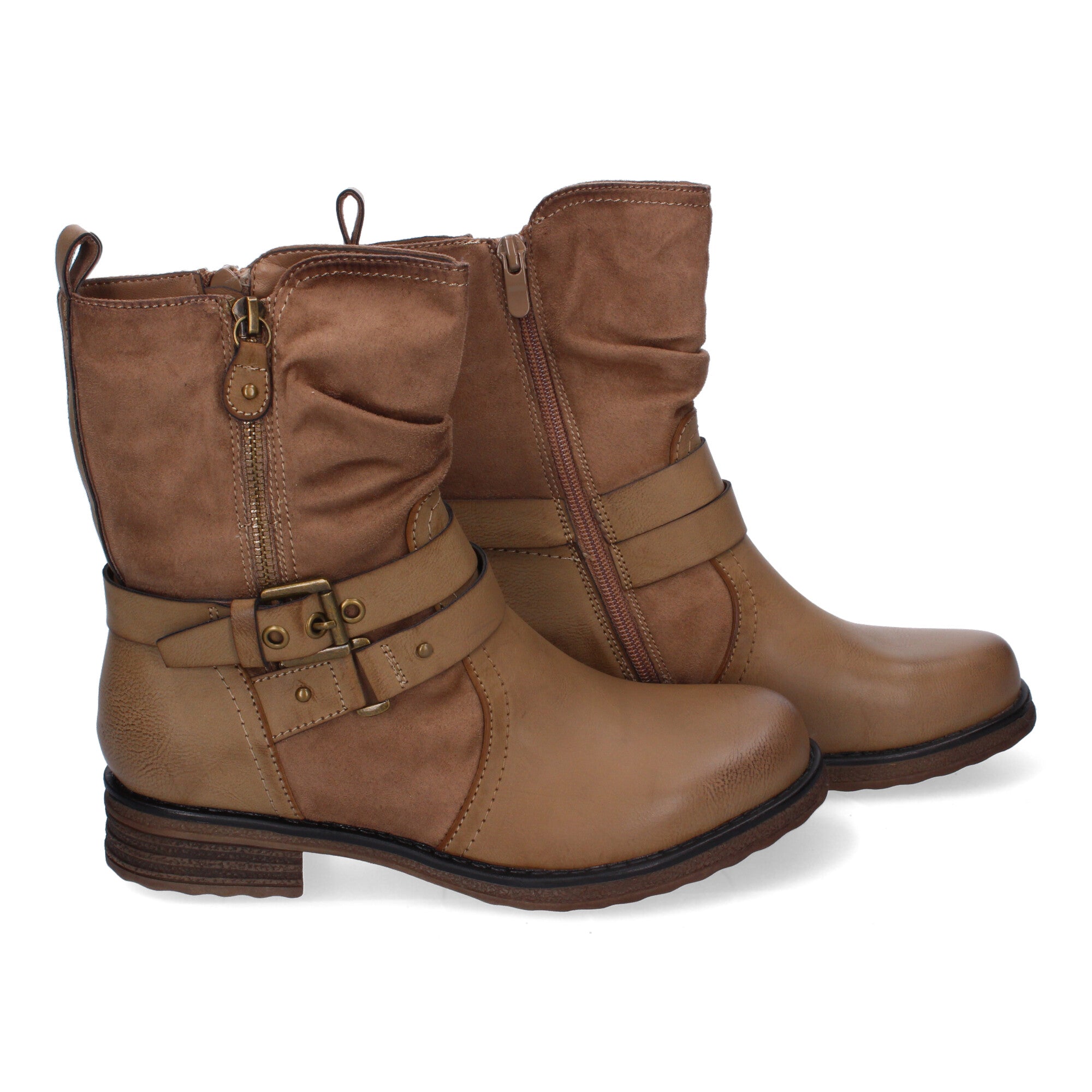 Botas de Mujer Elegantes con Hebillas, Tiras Decorativas y Cremallera Lateral