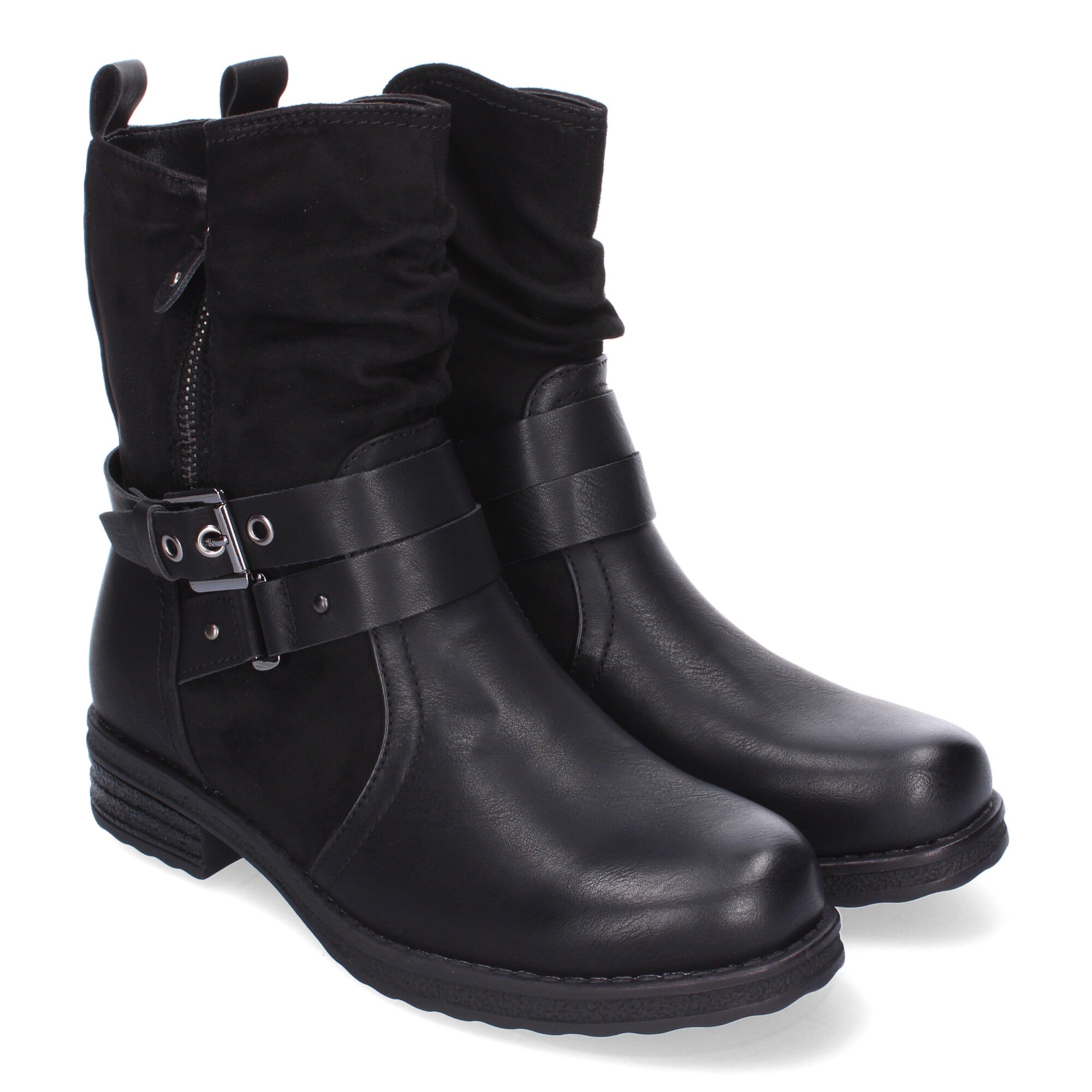 Botas de Mujer Elegantes con Hebillas, Tiras Decorativas y Cremallera Lateral