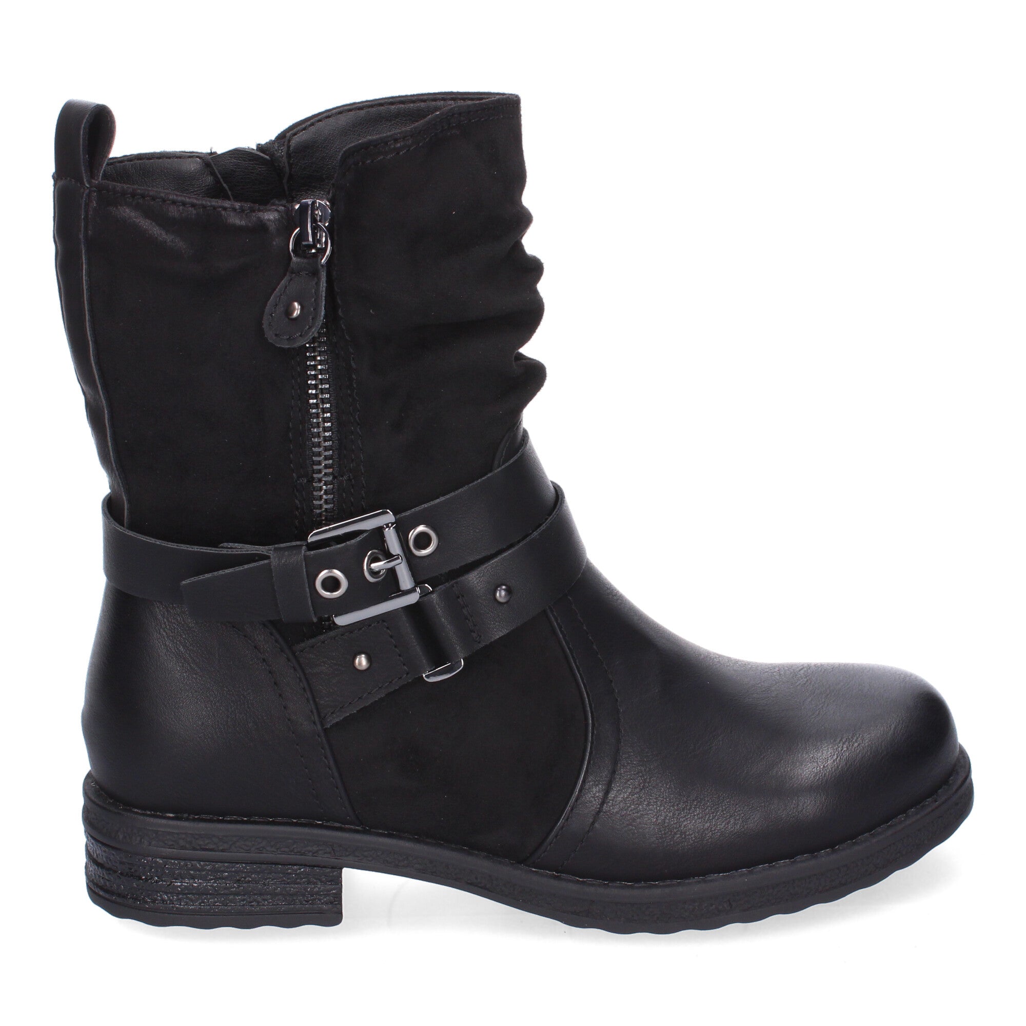 Botas de Mujer Elegantes con Hebillas, Tiras Decorativas y Cremallera Lateral