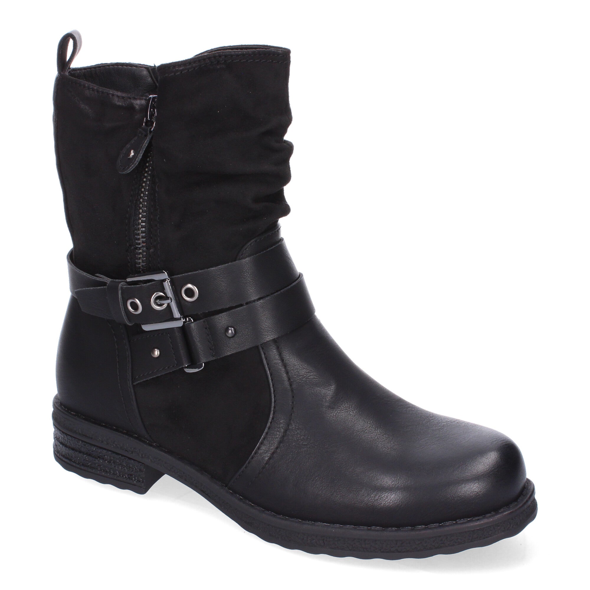 Botas de Mujer Elegantes con Hebillas, Tiras Decorativas y Cremallera Lateral