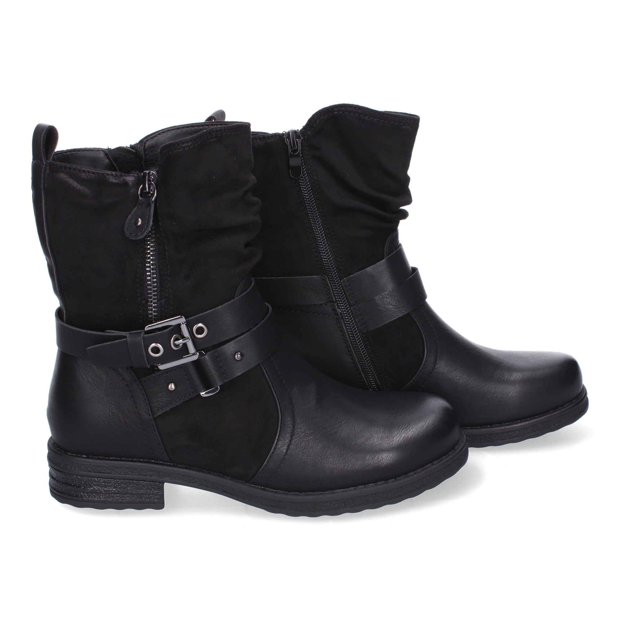 Botas de Mujer Elegantes con Hebillas, Tiras Decorativas y Cremallera Lateral