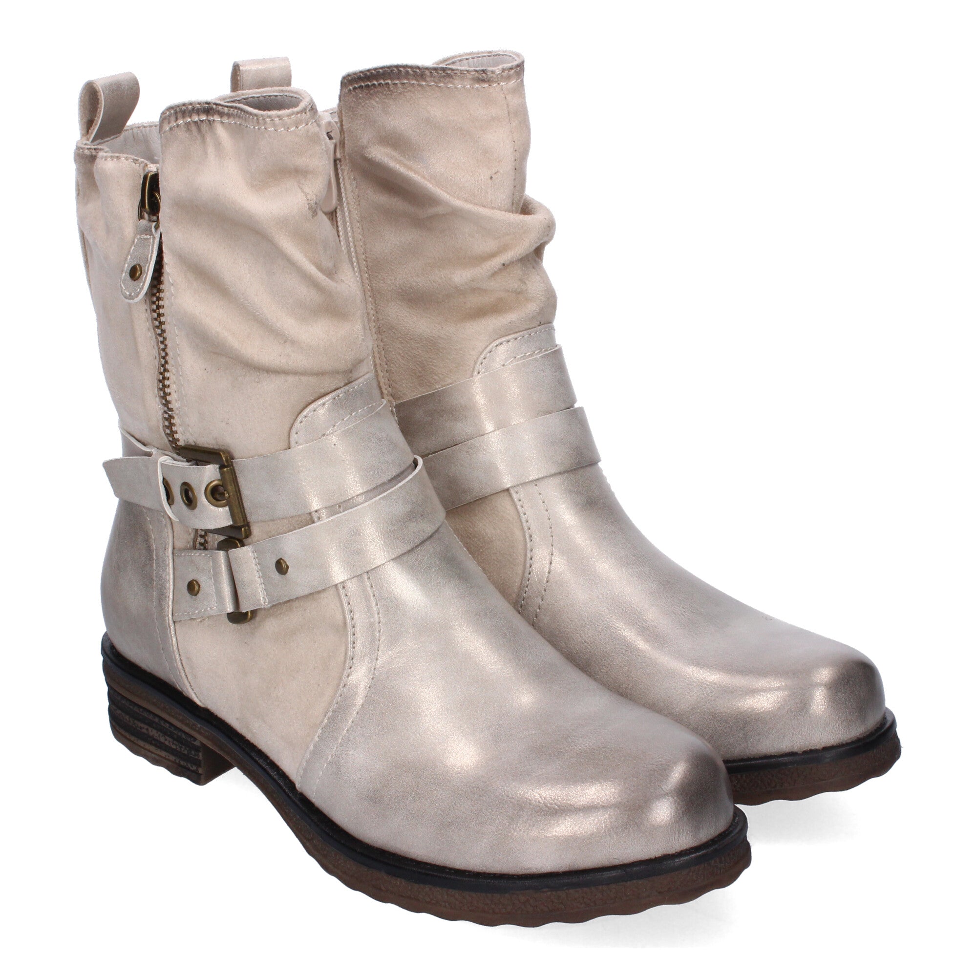 Botas de Mujer Elegantes con Hebillas, Tiras Decorativas y Cremallera Lateral