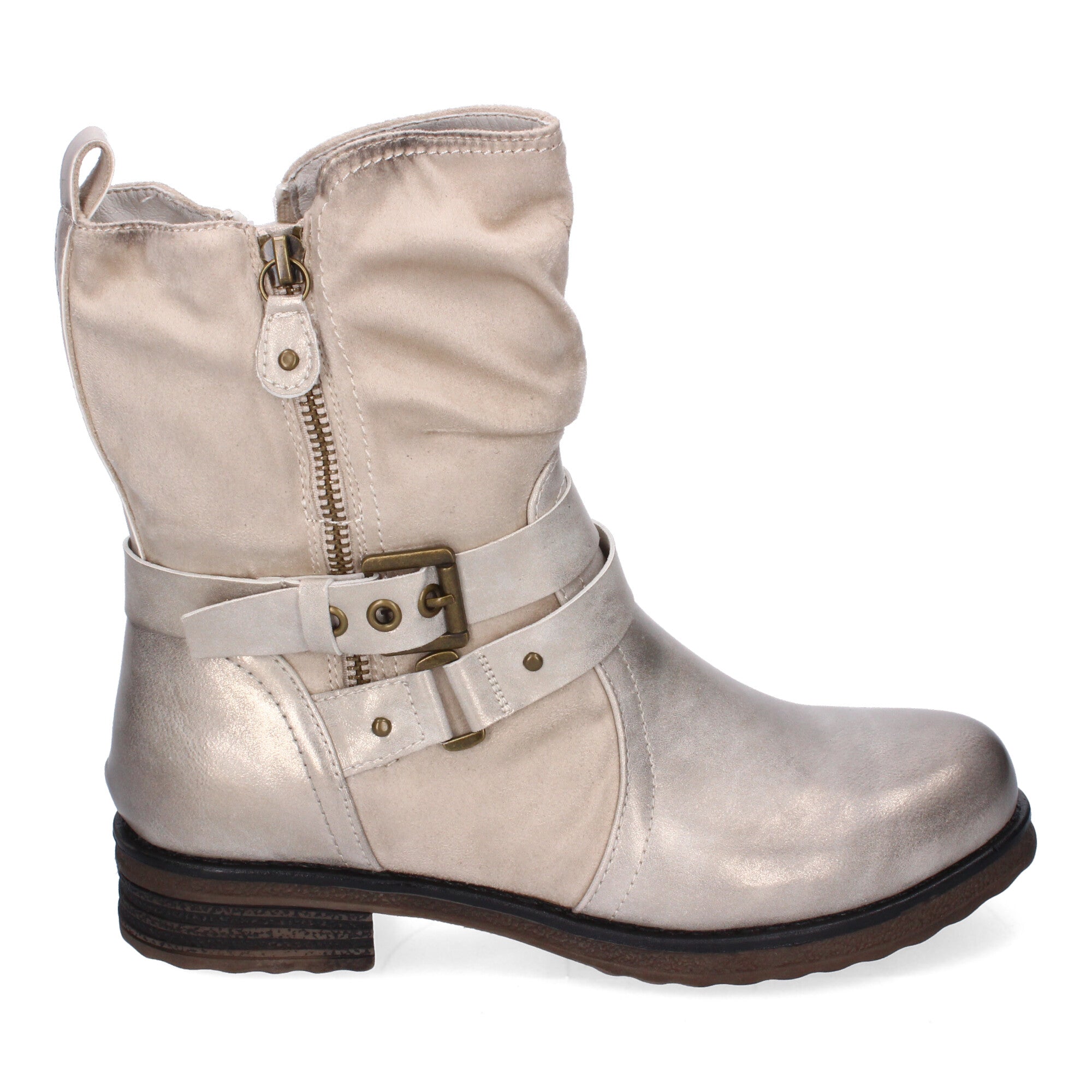 Botas de Mujer Elegantes con Hebillas, Tiras Decorativas y Cremallera Lateral