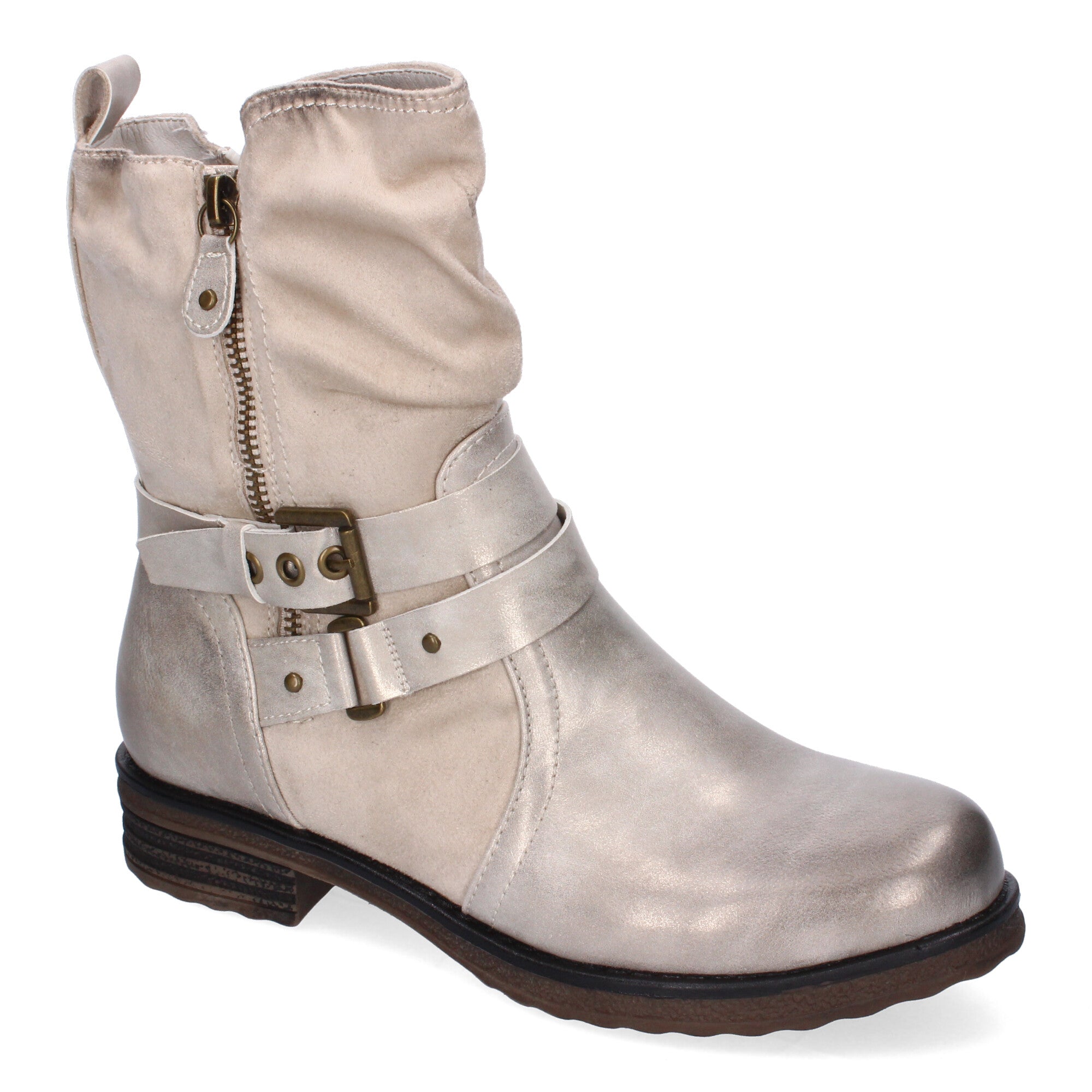 Botas de Mujer Elegantes con Hebillas, Tiras Decorativas y Cremallera Lateral