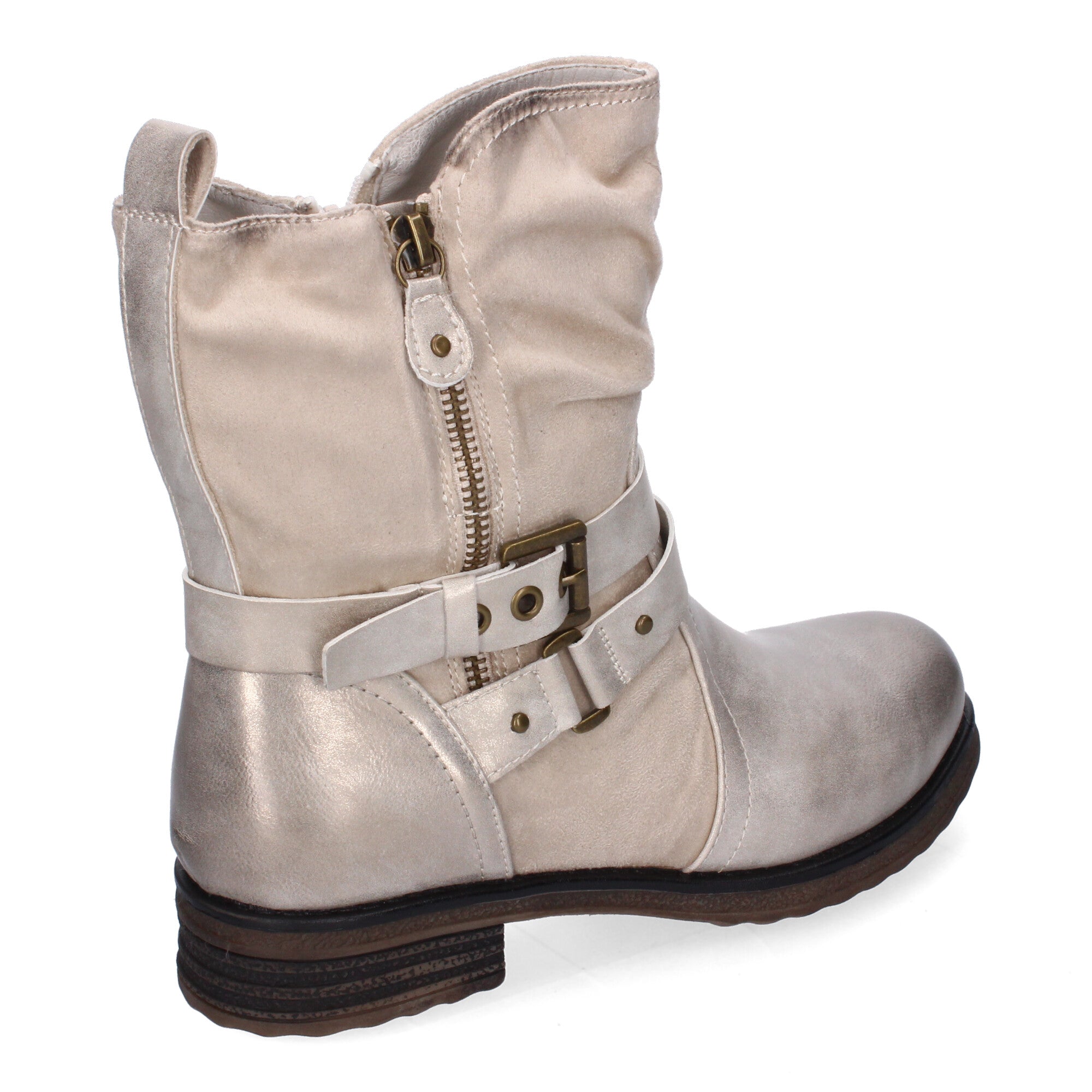 Botas de Mujer Elegantes con Hebillas, Tiras Decorativas y Cremallera Lateral