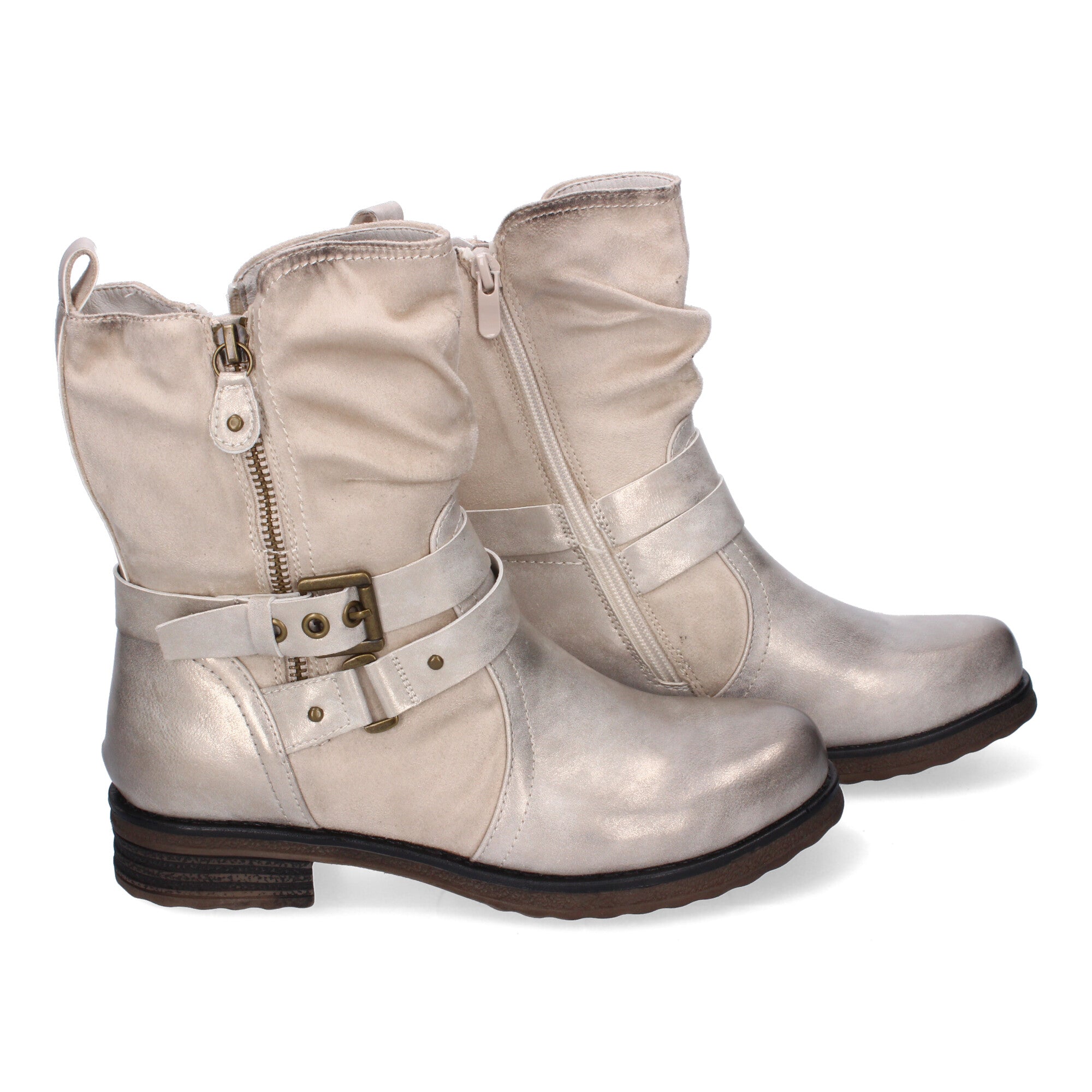 Botas de Mujer Elegantes con Hebillas, Tiras Decorativas y Cremallera Lateral