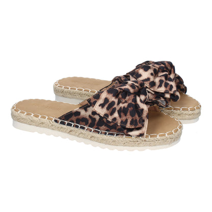 CyrenaStyle Leopardo con Lazo – Sandalia Plano para Mujer con Lazo en la Pala | Primavera-Verano, Estilo Animal Print