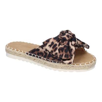 CyrenaStyle Leopardo con Lazo – Sandalia Plano para Mujer con Lazo en la Pala | Primavera-Verano, Estilo Animal Print