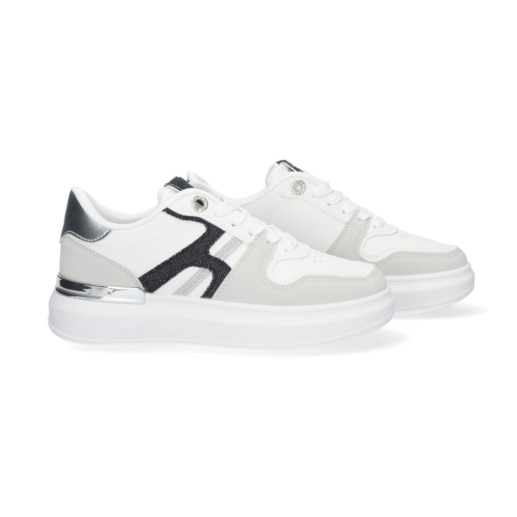 Zapatillas Deportivas  Casual Blancas y Negras De Plataforma de Mujer