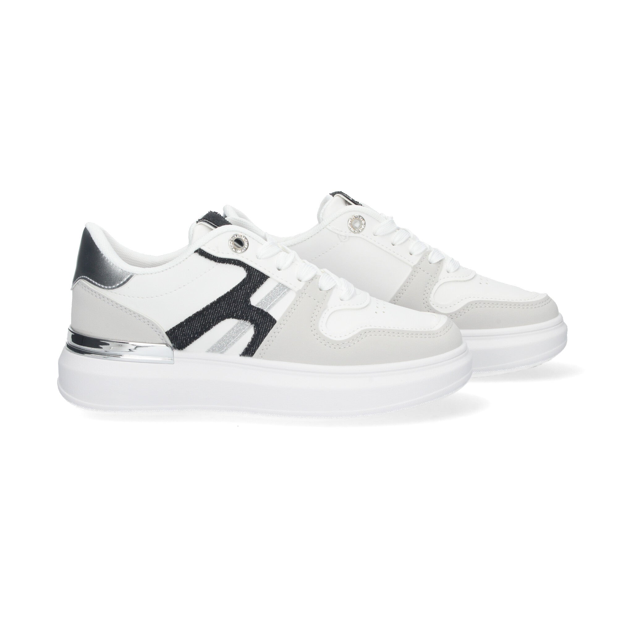 Zapatillas Deportivas  Casual Blancas y Negras De Plataforma de Mujer