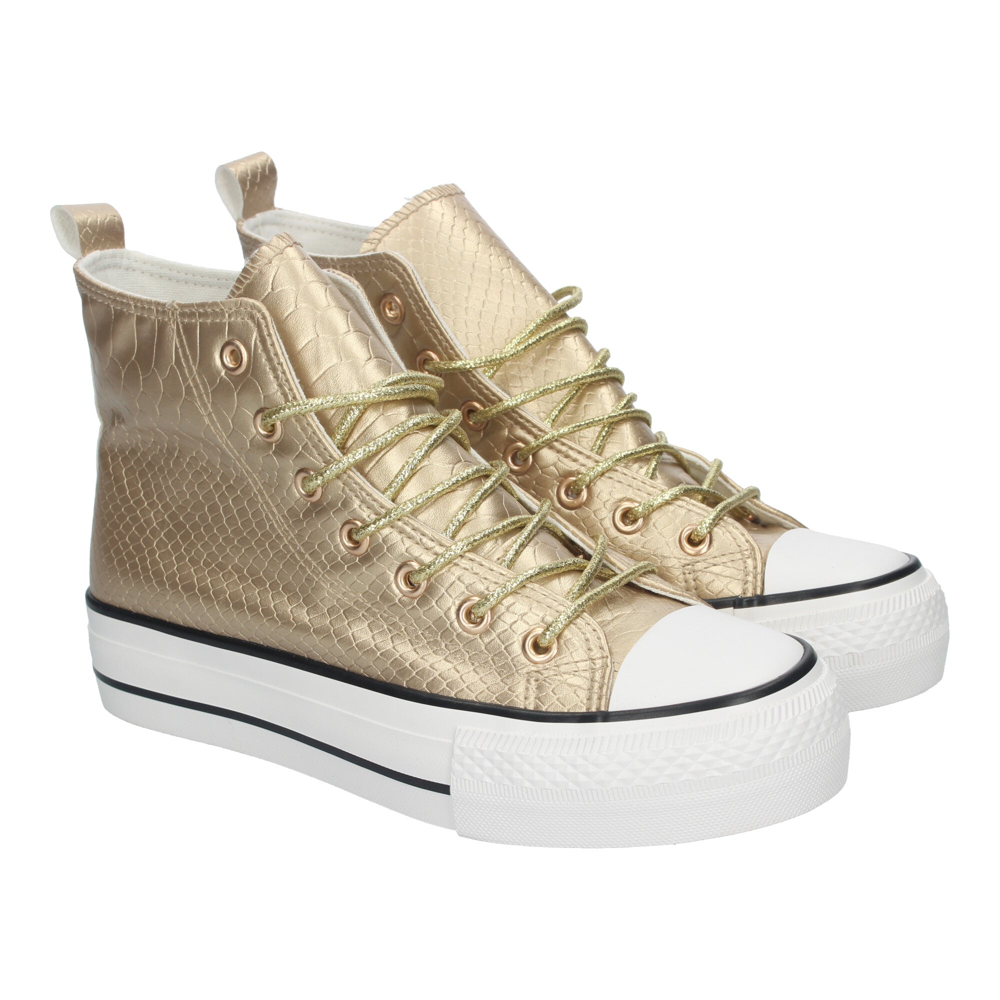 Zapatilla Bamba Abotinada Plana Dorada para Mujer