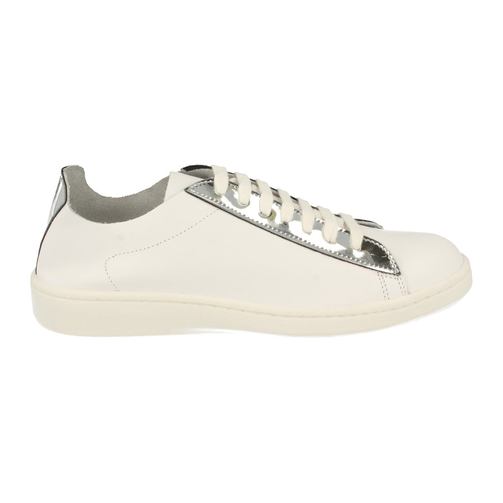 Zapatilla Piel Blanca y Plateada Para Mujer