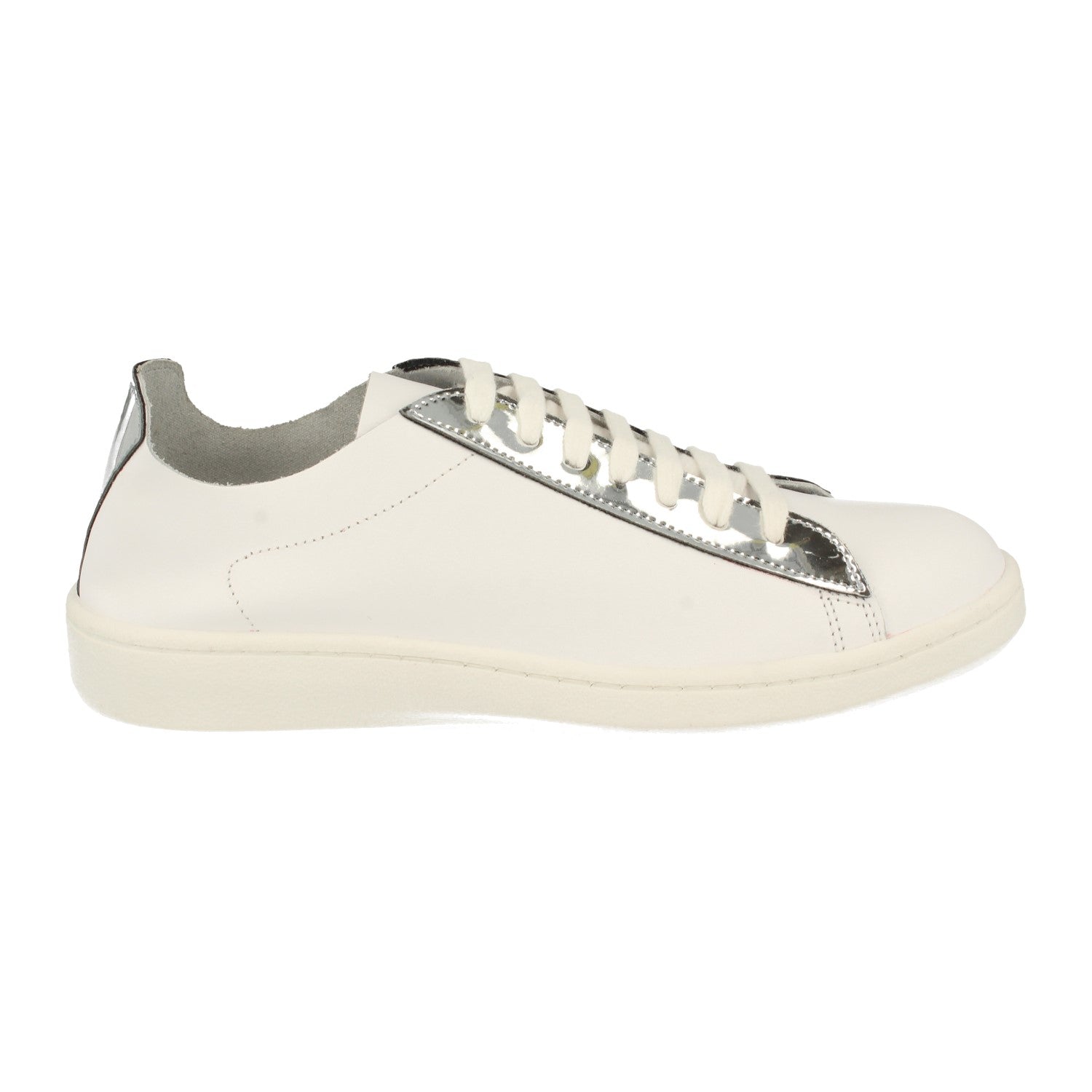 Zapatilla Piel Blanca y Plateada Para Mujer