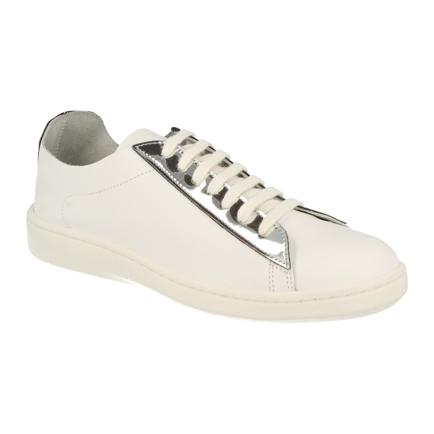 Zapatilla Piel Blanca y Plateada Para Mujer