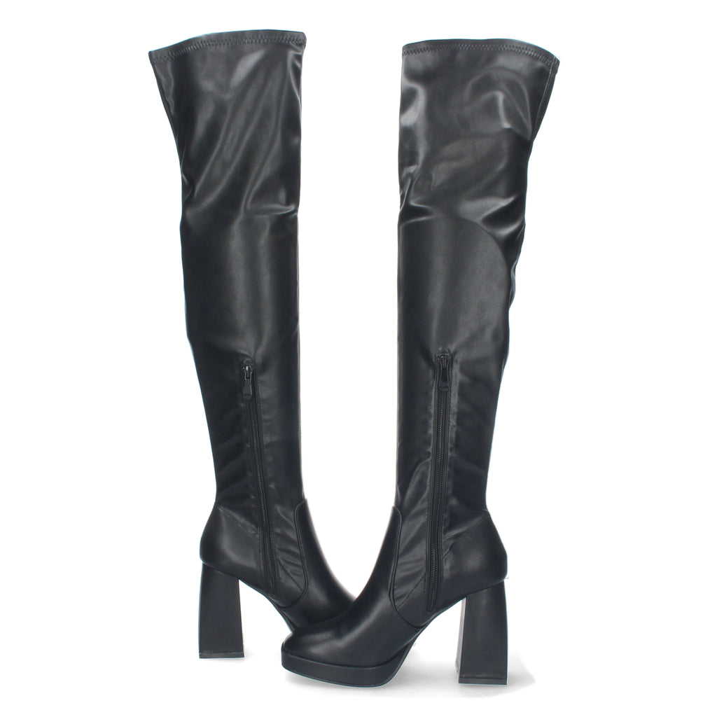 Bota Alta de Tacón para Mujer Cómoda con Mini Plataforma y Cremallera