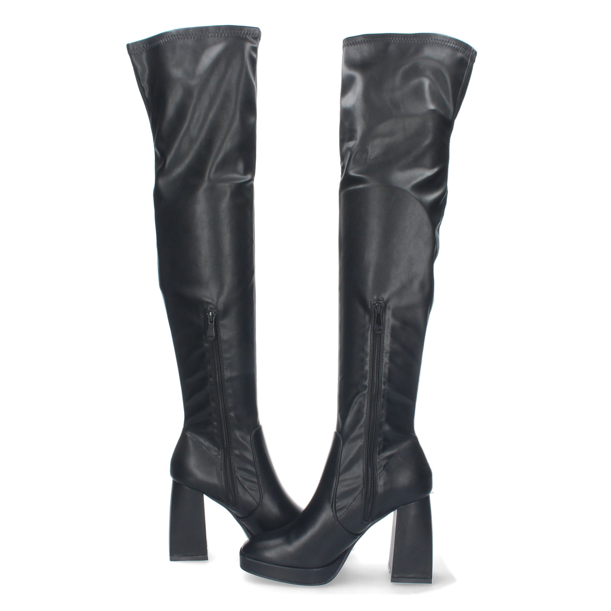 Bota Alta de Tacón para Mujer Cómoda con Mini Plataforma y Cremallera
