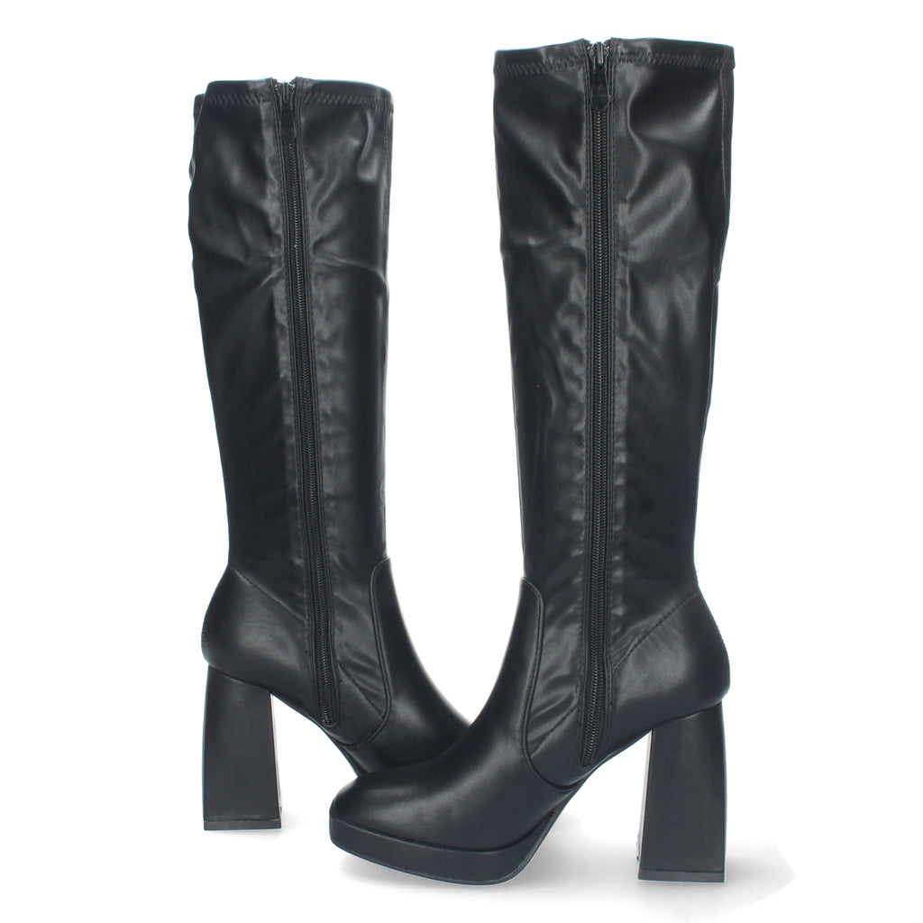 Bota de Tacón para Mujer Cómoda con Estampado Liso y Cremallera