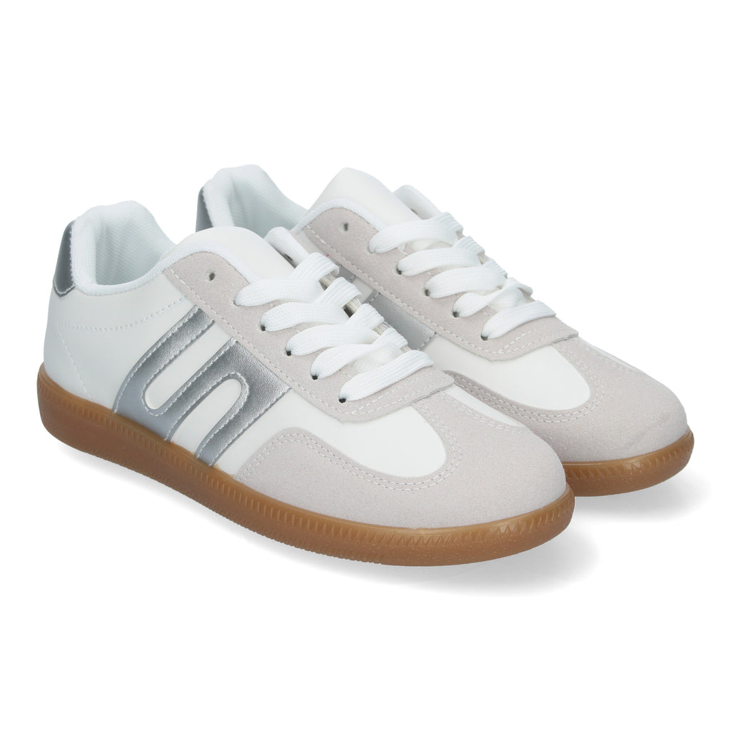 Zapatilla Comoda Blanca y Plateada Casual Elegante para Mujer