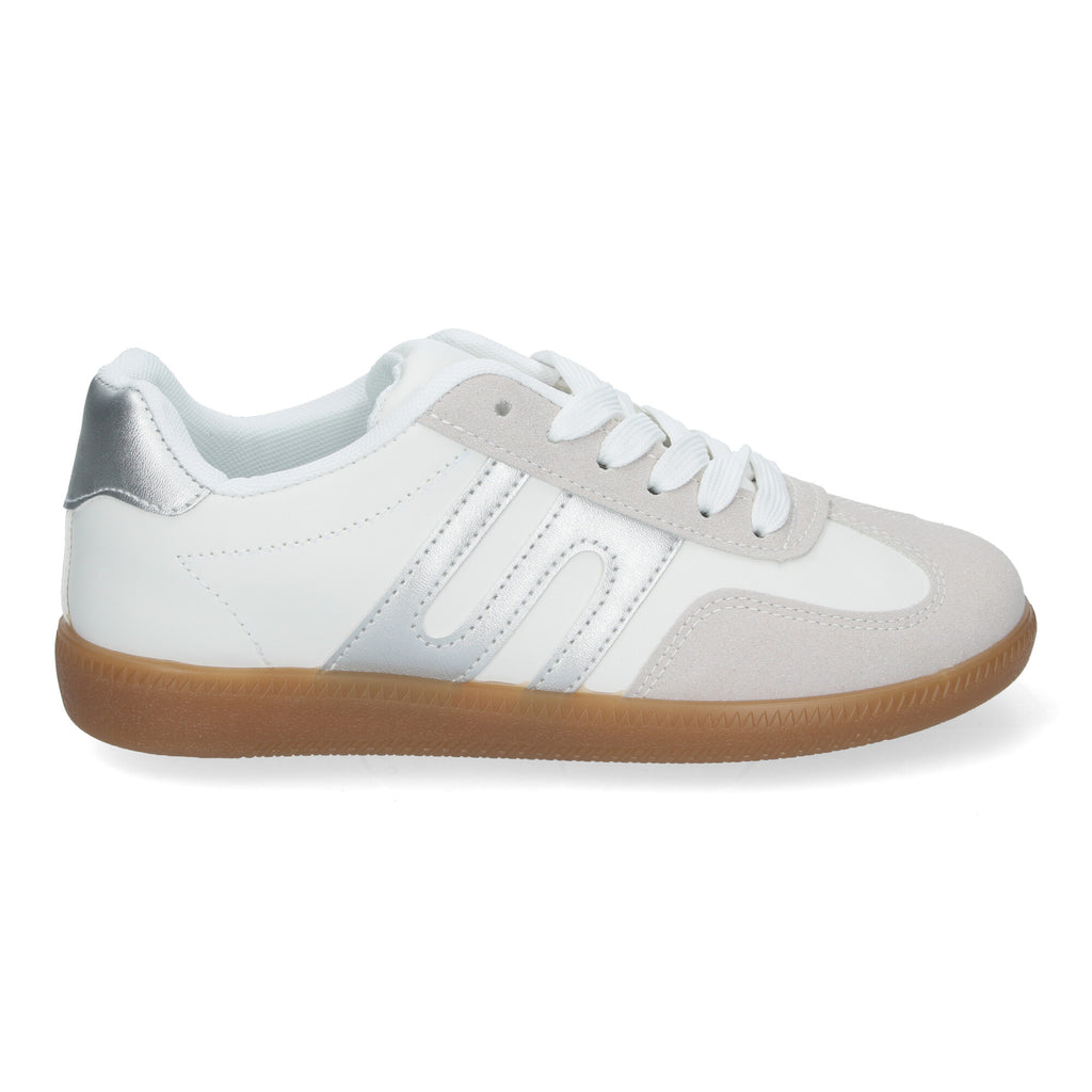 Zapatilla Comoda Blanca y Plateada Casual Elegante para Mujer