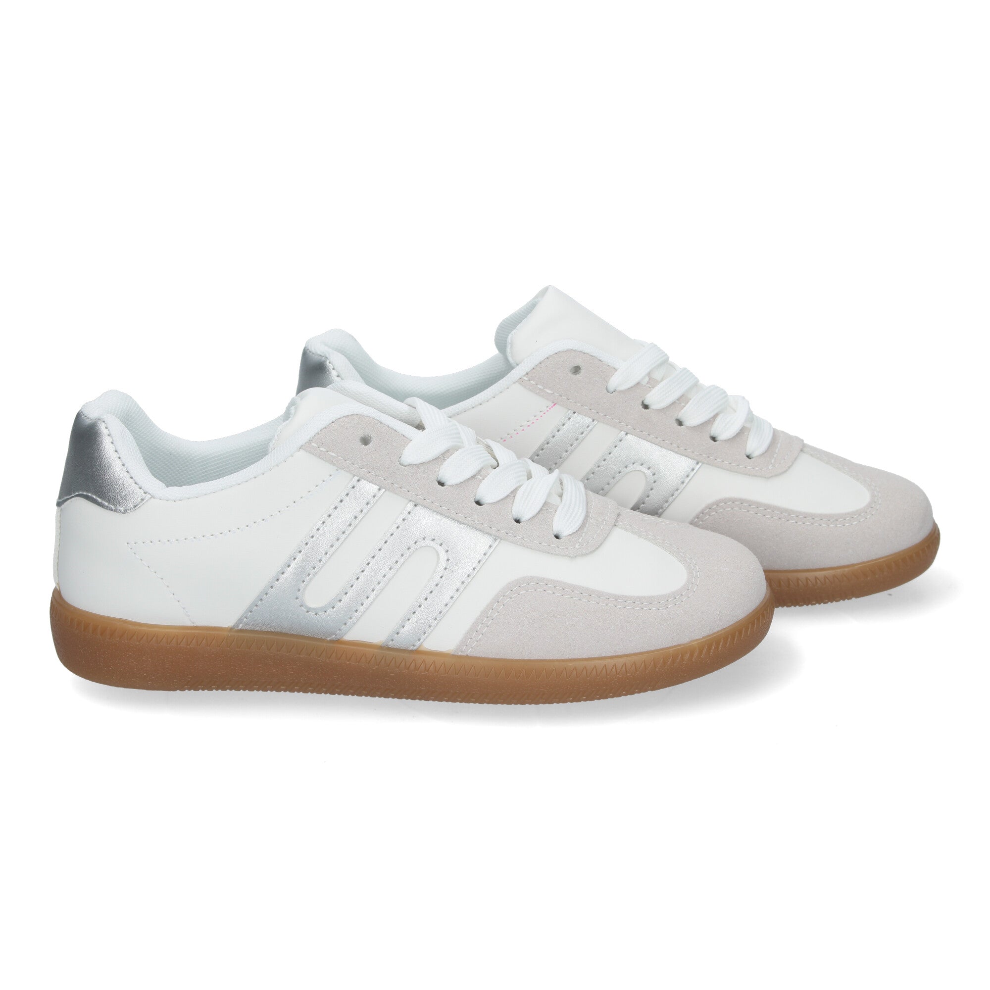 Zapatilla Comoda Blanca y Plateada Casual Elegante para Mujer