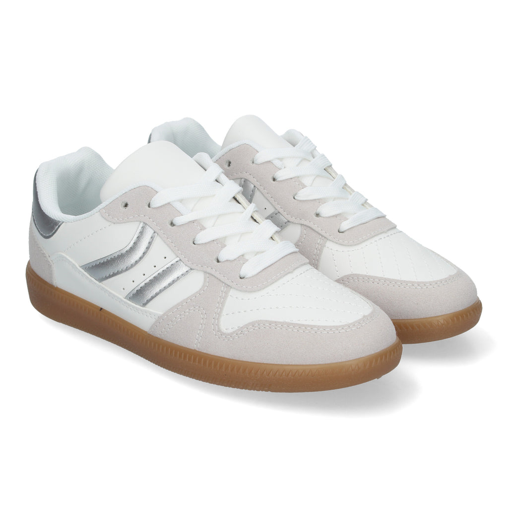 Zapatilla Comoda Blanca Y Plateada Casual Elegante para Mujer
