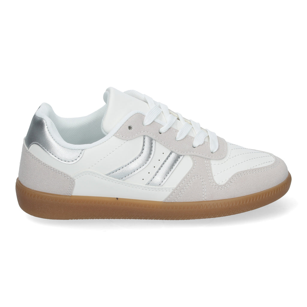 Zapatilla Comoda Blanca Y Plateada Casual Elegante para Mujer