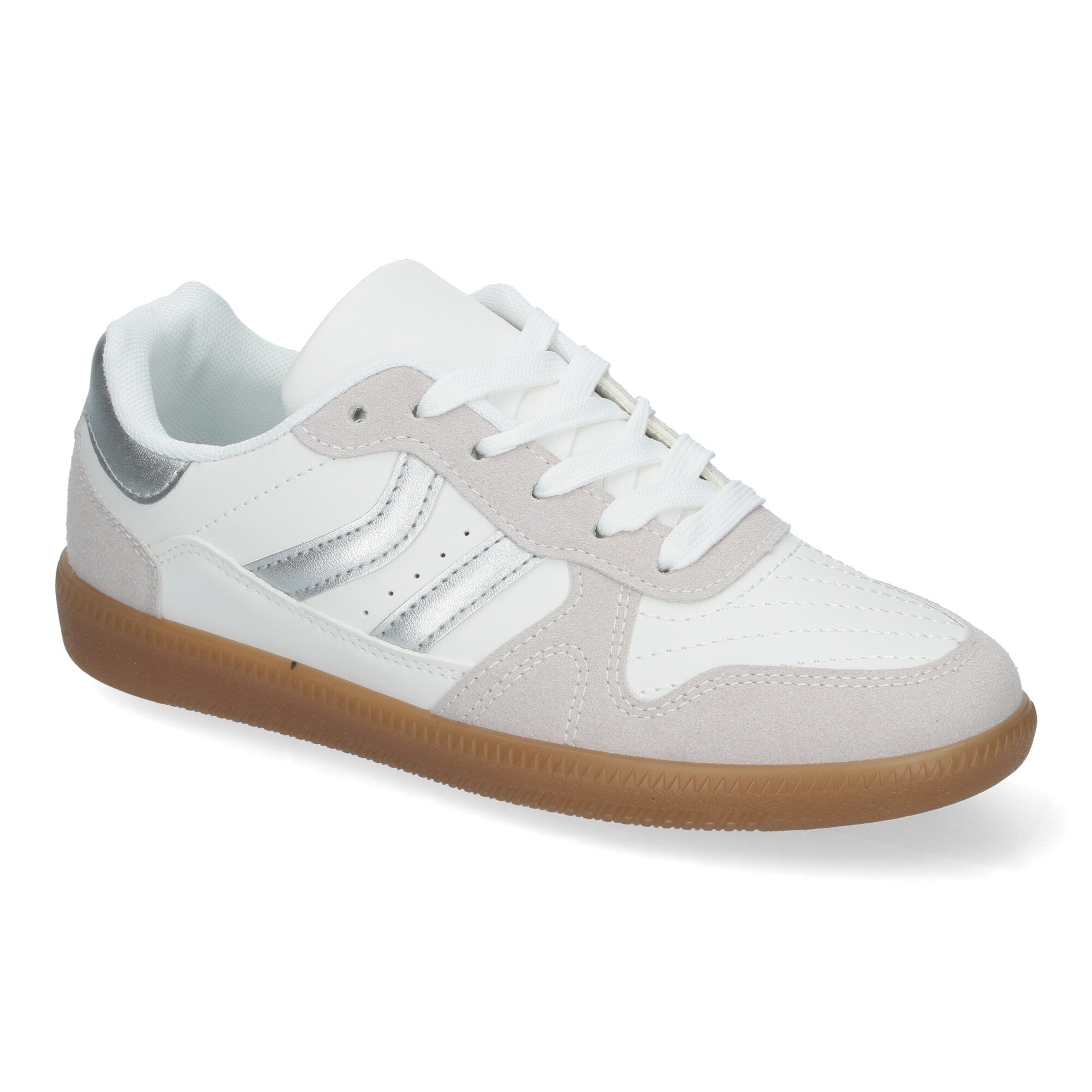 Zapatilla Comoda Blanca Y Plateada Casual Elegante para Mujer