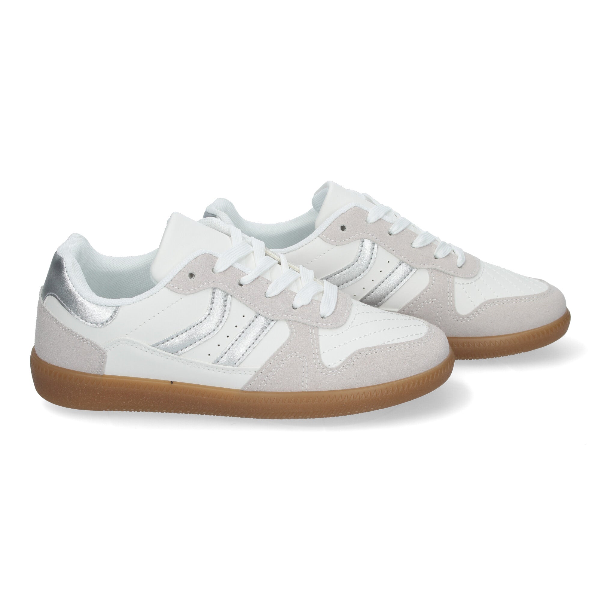 Zapatilla Comoda Blanca Y Plateada Casual Elegante para Mujer