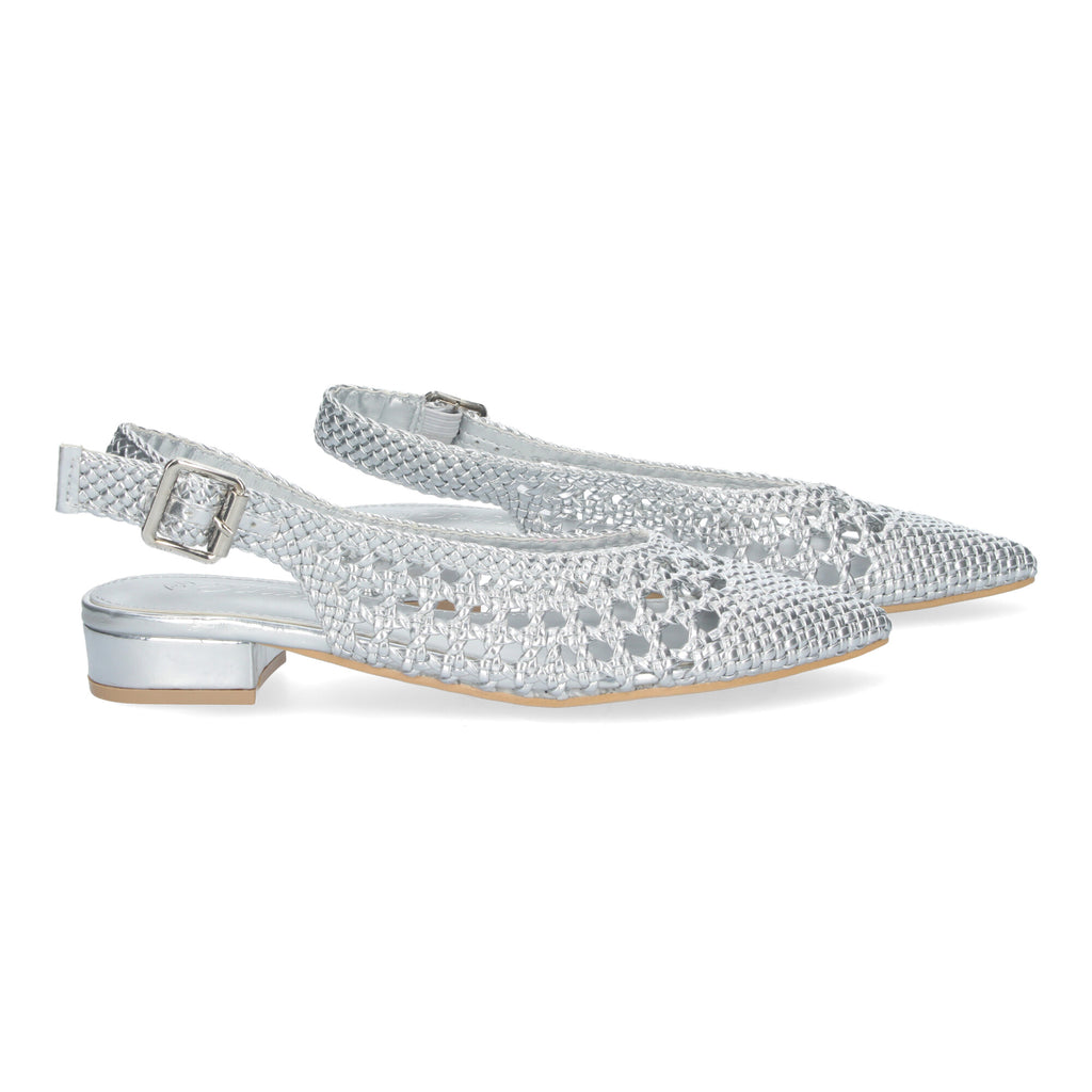 Zapato Plateado De Salon De Tacon Plano de Mujer