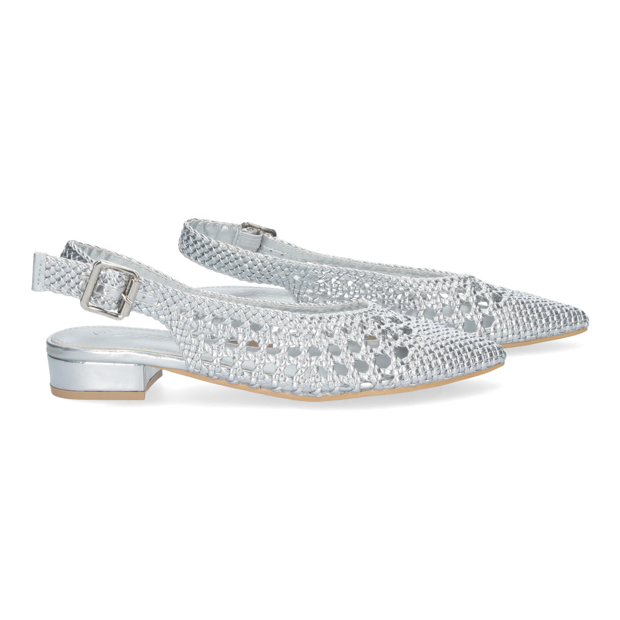 Zapato Plateado De Salon De Tacon Plano de Mujer