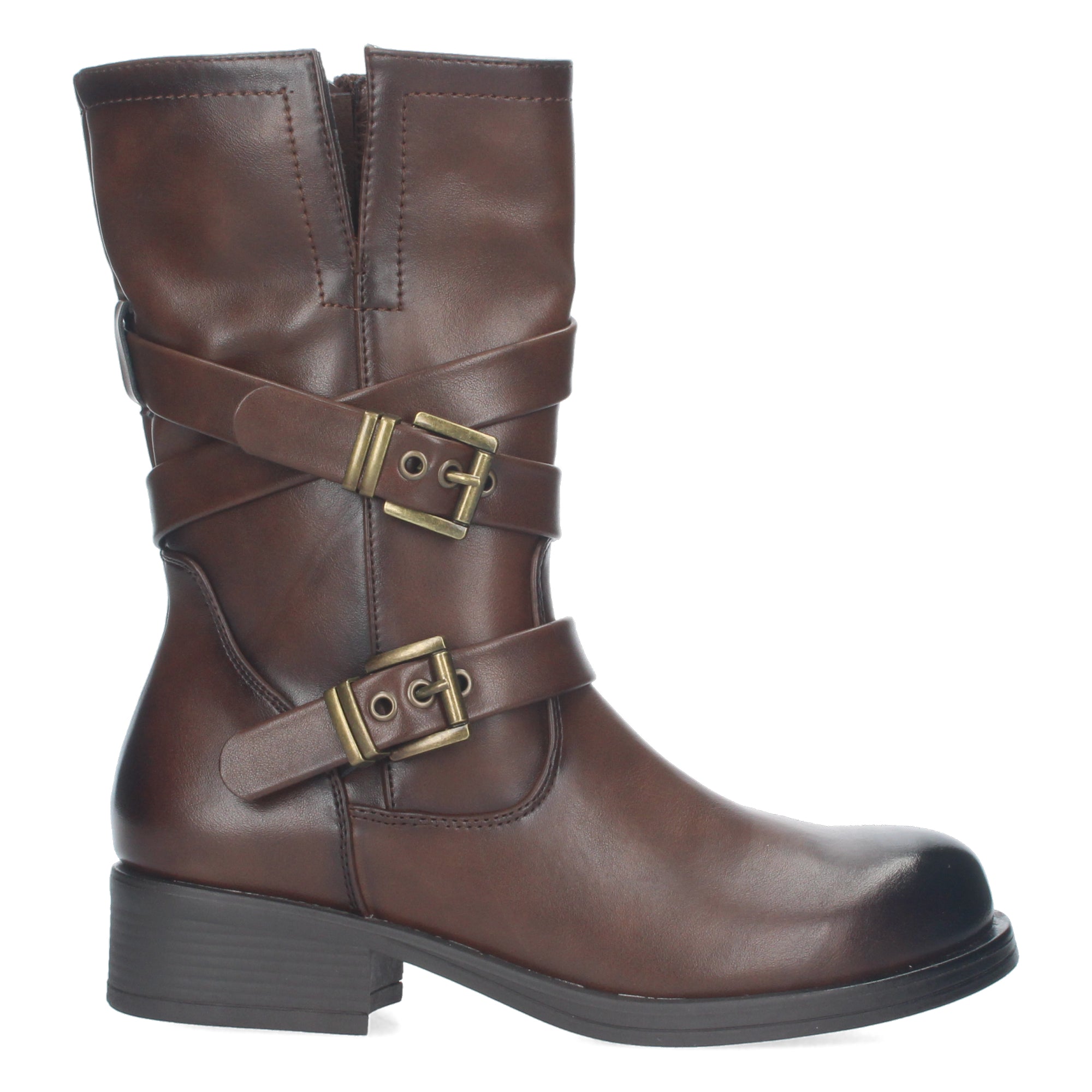 Bota Motera de Mujer con Hebillas Decorativas, Cierre de Cremallera y Caña de 22,5 cm
