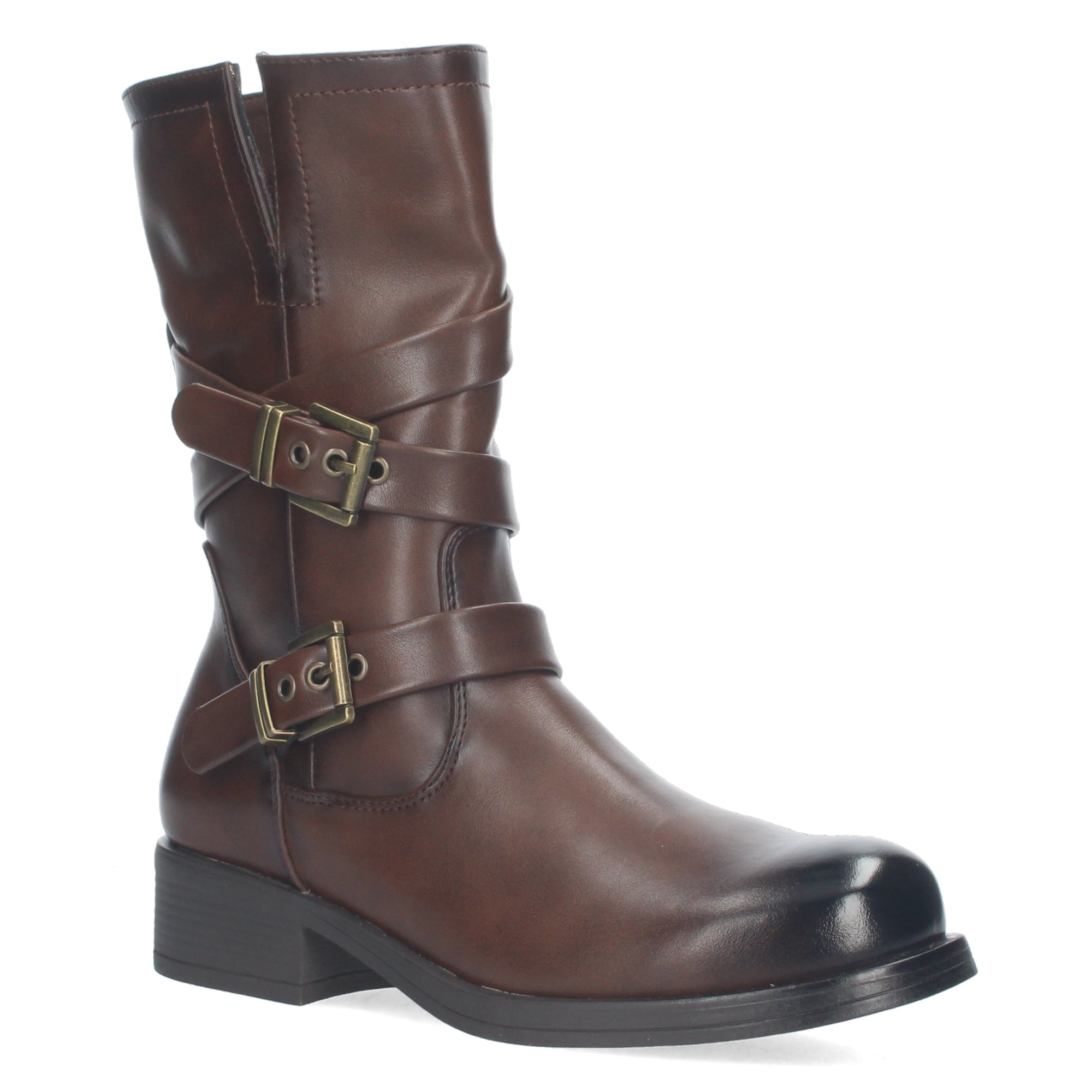 Bota Motera de Mujer con Hebillas Decorativas, Cierre de Cremallera y Caña de 22,5 cm