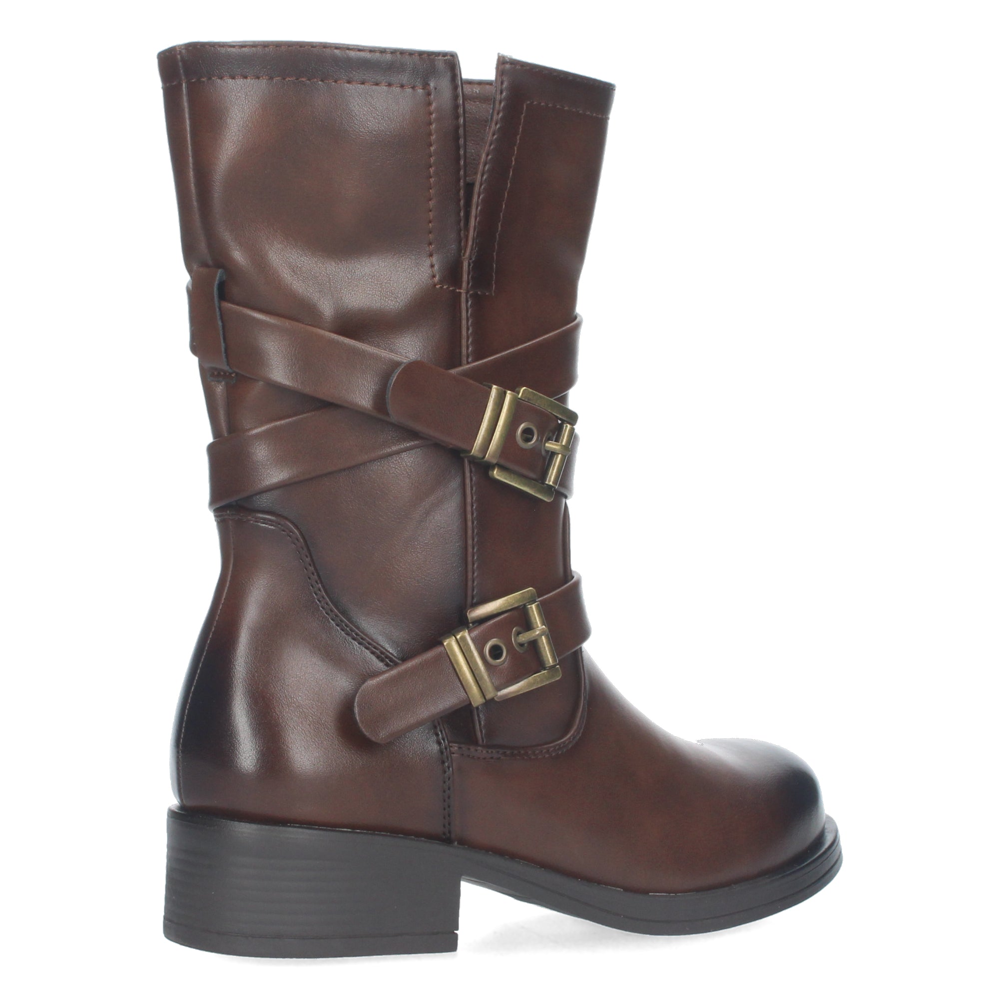 Bota Motera de Mujer con Hebillas Decorativas, Cierre de Cremallera y Caña de 22,5 cm
