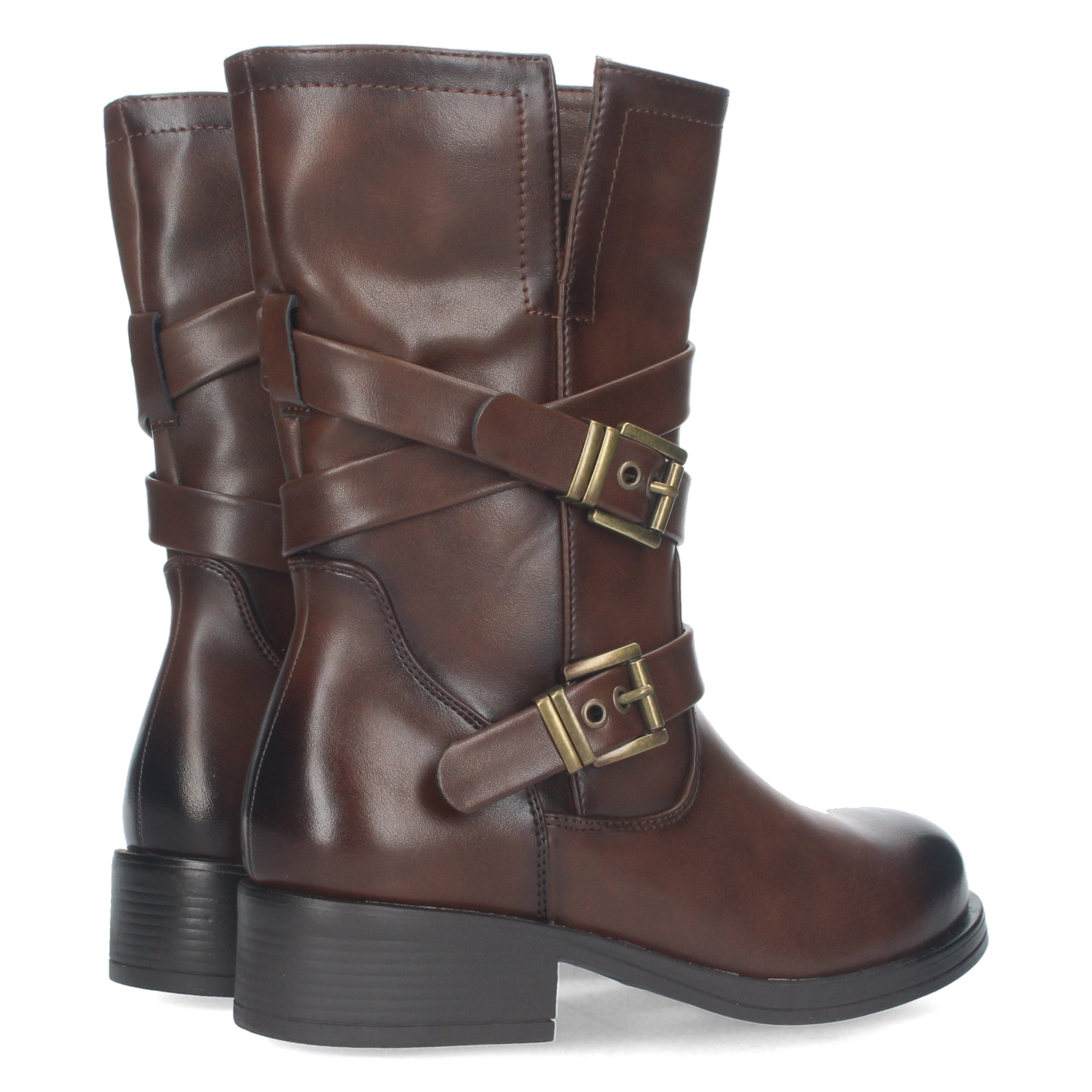 Bota Motera de Mujer con Hebillas Decorativas, Cierre de Cremallera y Caña de 22,5 cm