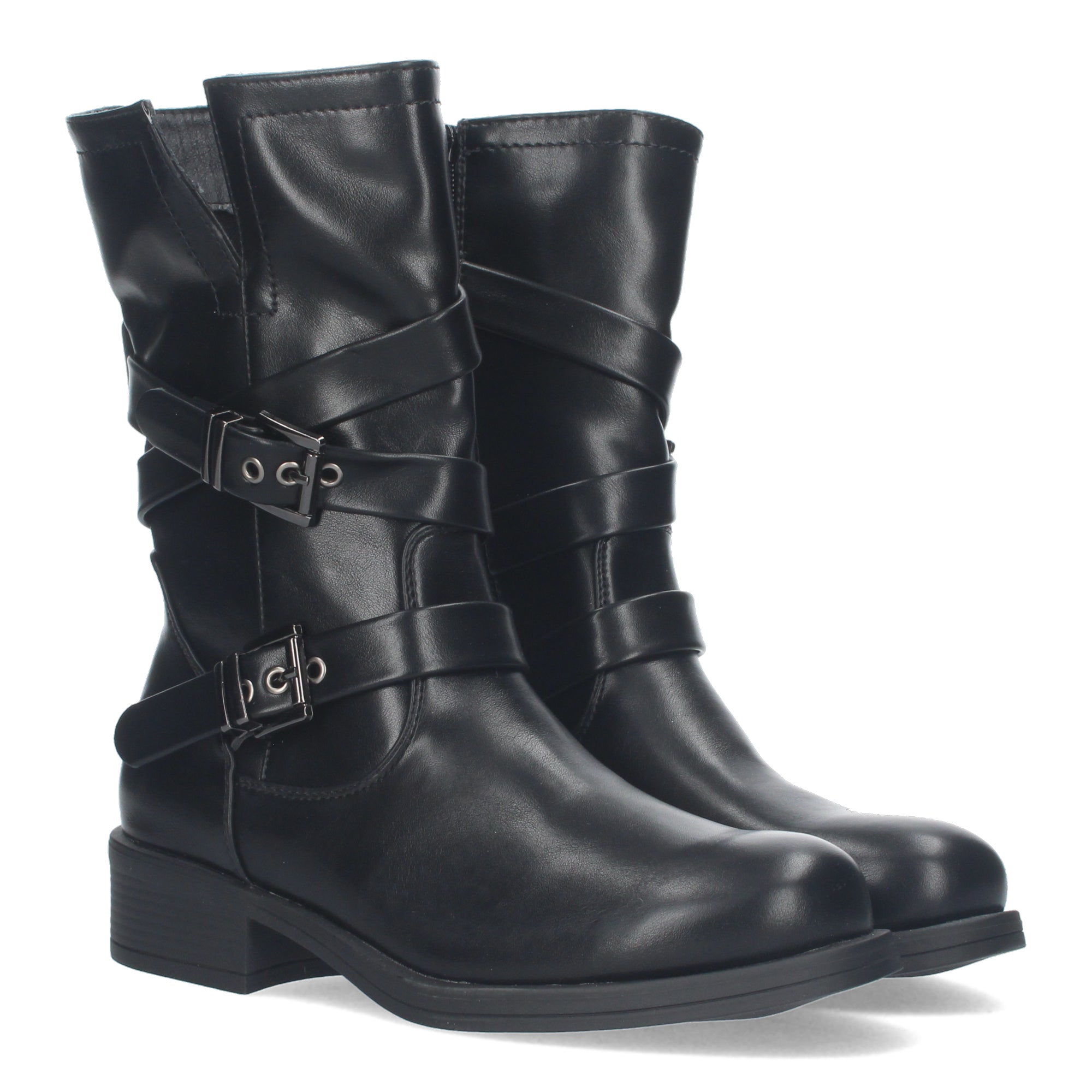 Bota Motera de Mujer con Hebillas Decorativas, Cierre de Cremallera y Caña de 22,5 cm