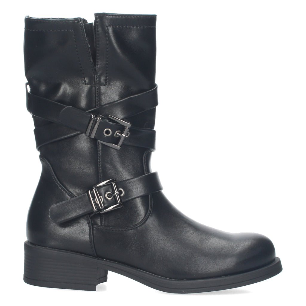 Bota Motera de Mujer con Hebillas Decorativas, Cierre de Cremallera y Caña de 22,5 cm