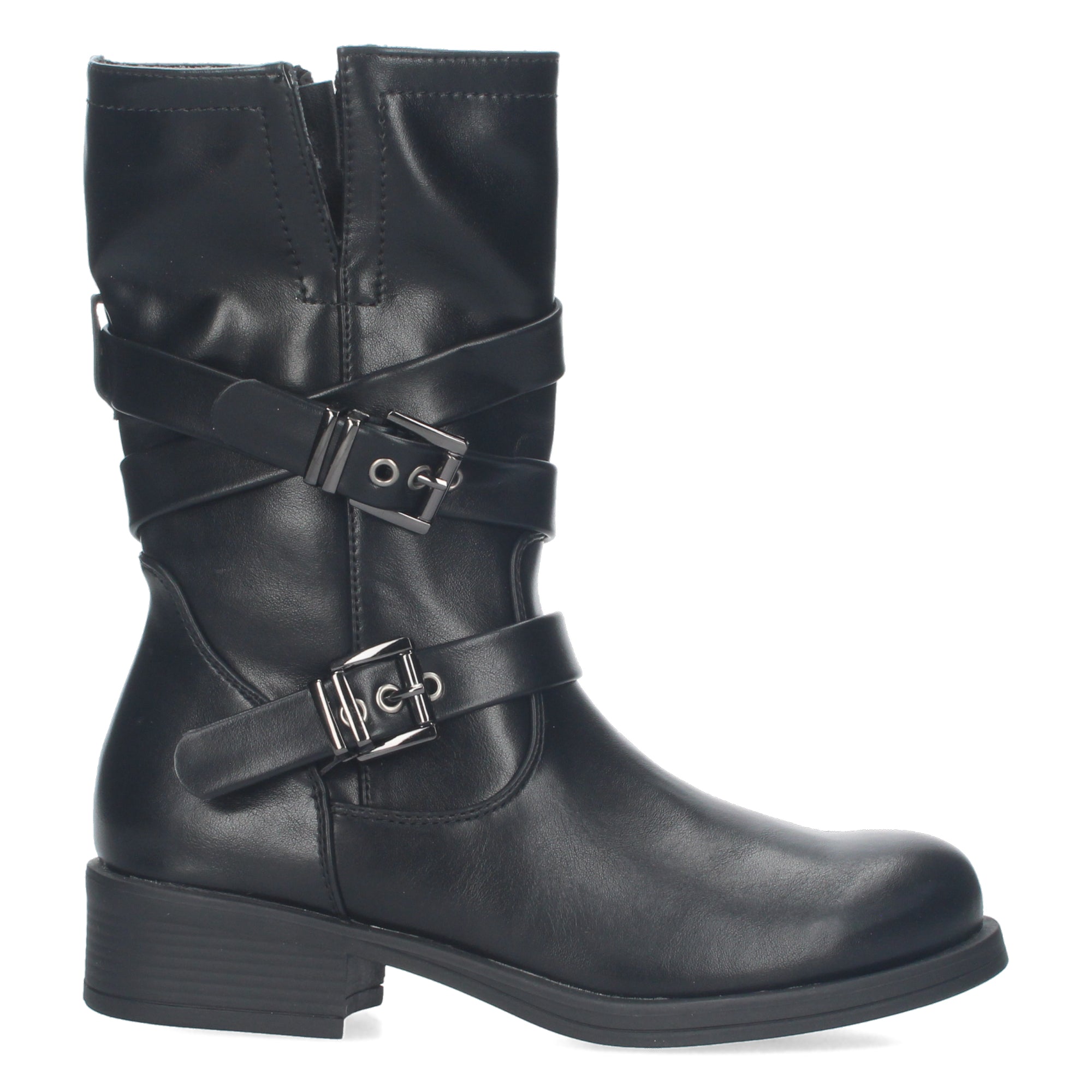Bota Motera de Mujer con Hebillas Decorativas, Cierre de Cremallera y Caña de 22,5 cm
