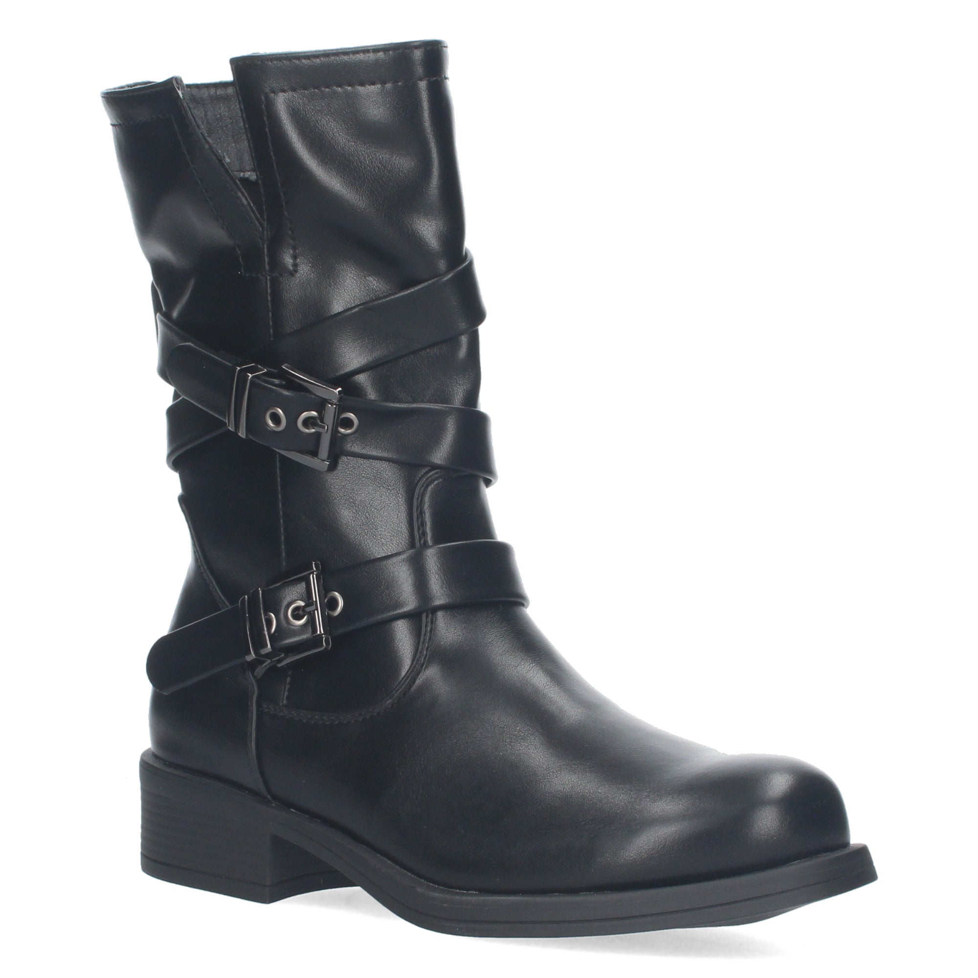 Bota Motera de Mujer con Hebillas Decorativas, Cierre de Cremallera y Caña de 22,5 cm