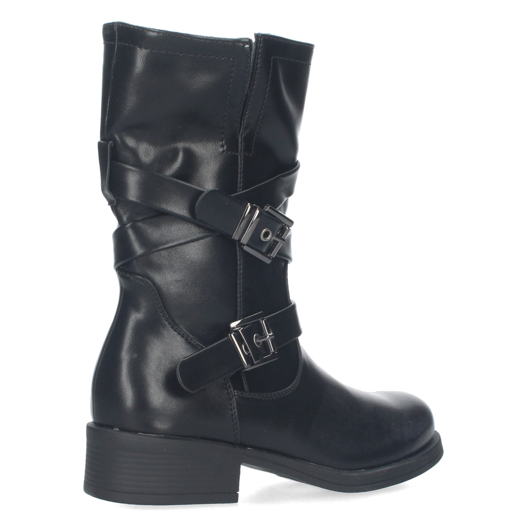 Bota Motera de Mujer con Hebillas Decorativas, Cierre de Cremallera y Caña de 22,5 cm