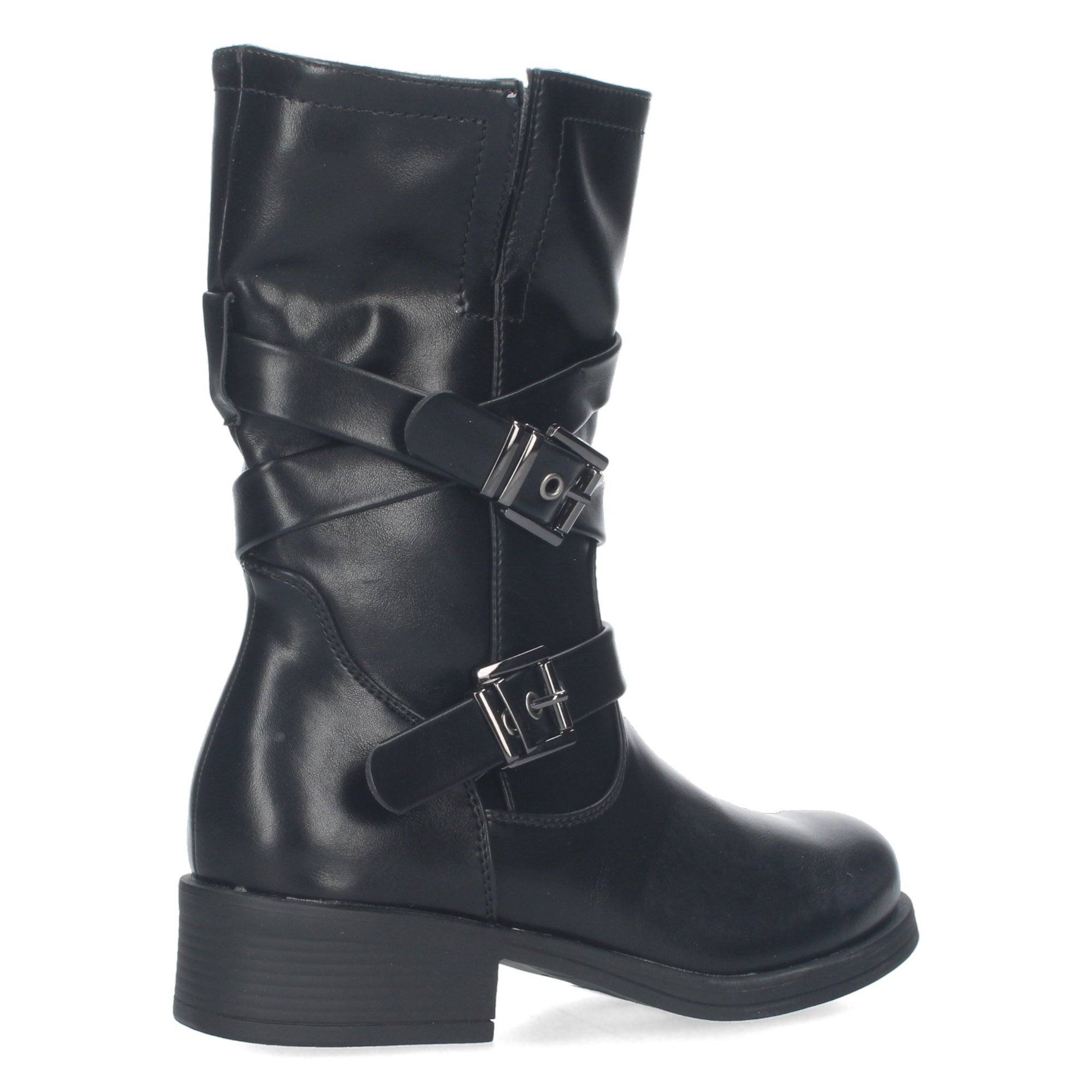 Bota Motera de Mujer con Hebillas Decorativas, Cierre de Cremallera y Caña de 22,5 cm