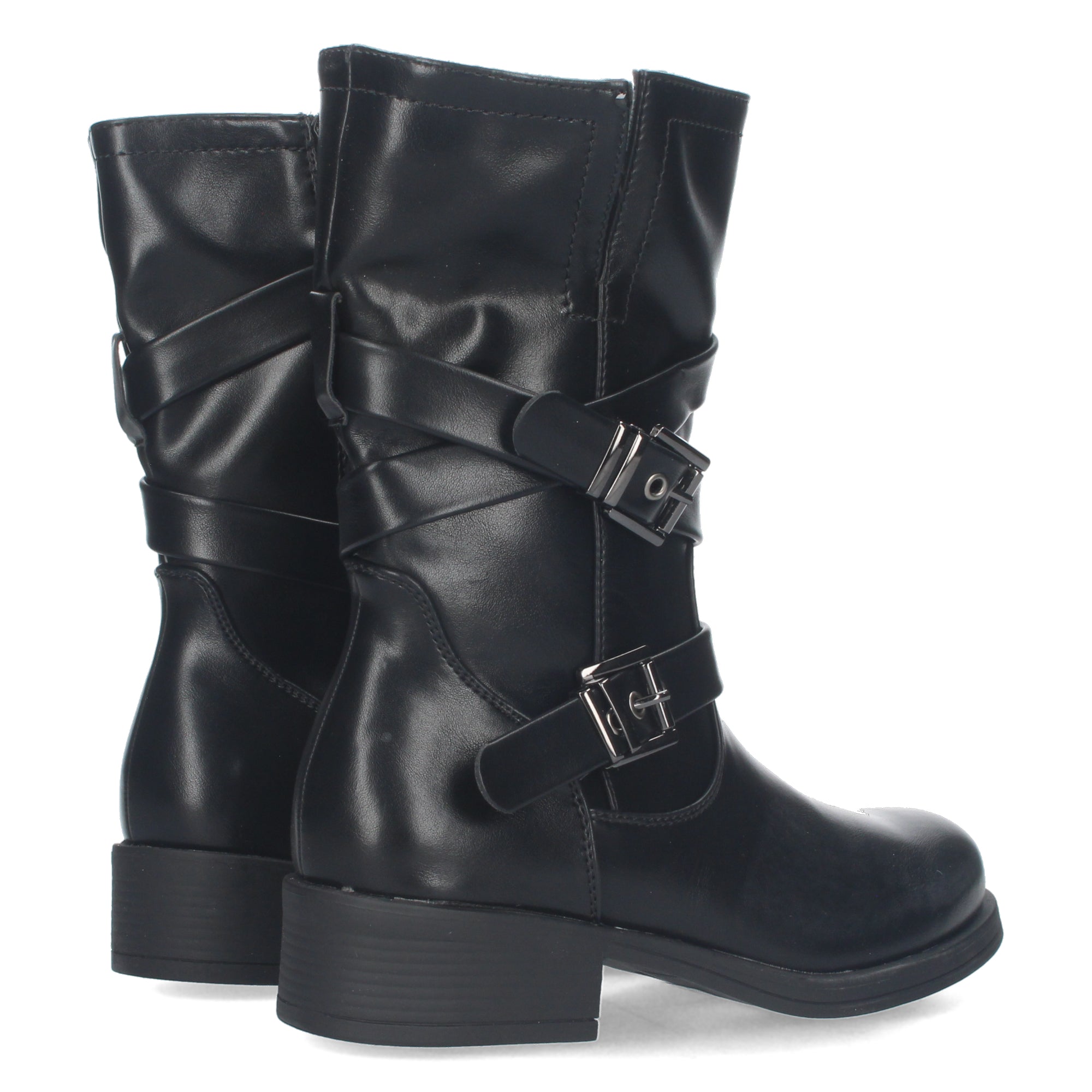 Bota Motera de Mujer con Hebillas Decorativas, Cierre de Cremallera y Caña de 22,5 cm