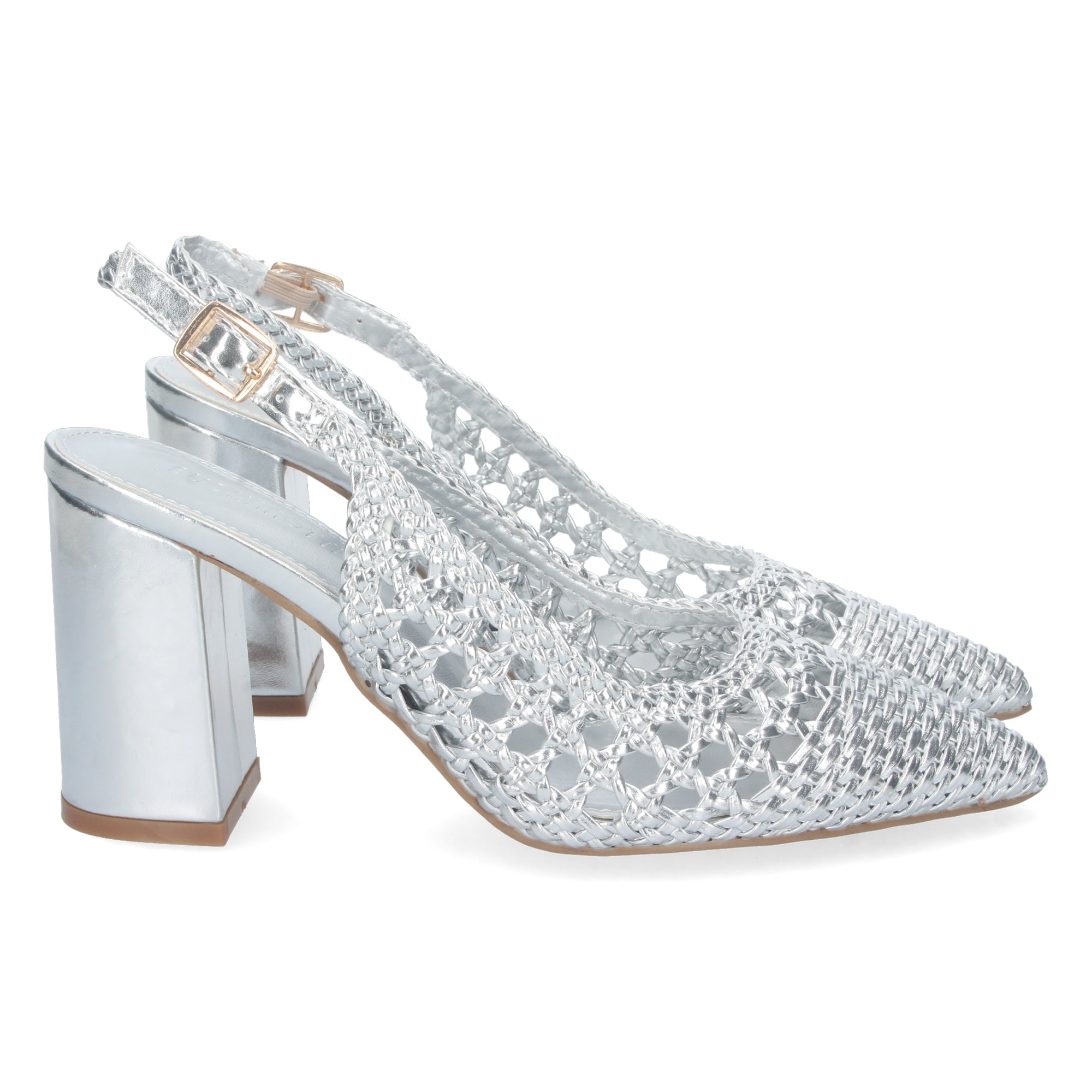 Zapato Plateado De Salon  de Tacon Alto y Ancho para Mujer