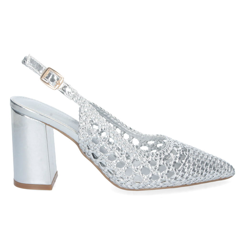 Zapato Plateado De Salon  de Tacon Alto y Ancho para Mujer