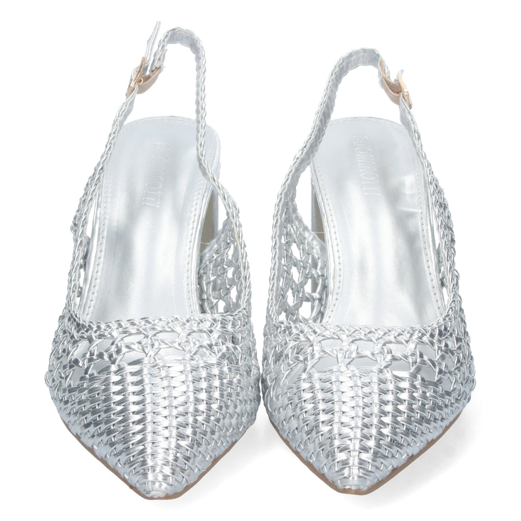 Zapato Plateado De Salon  de Tacon Alto y Ancho para Mujer