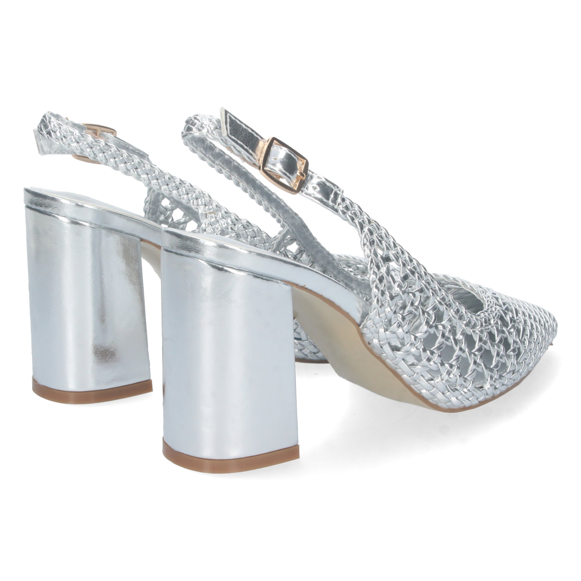 Zapato Plateado De Salon  de Tacon Alto y Ancho para Mujer