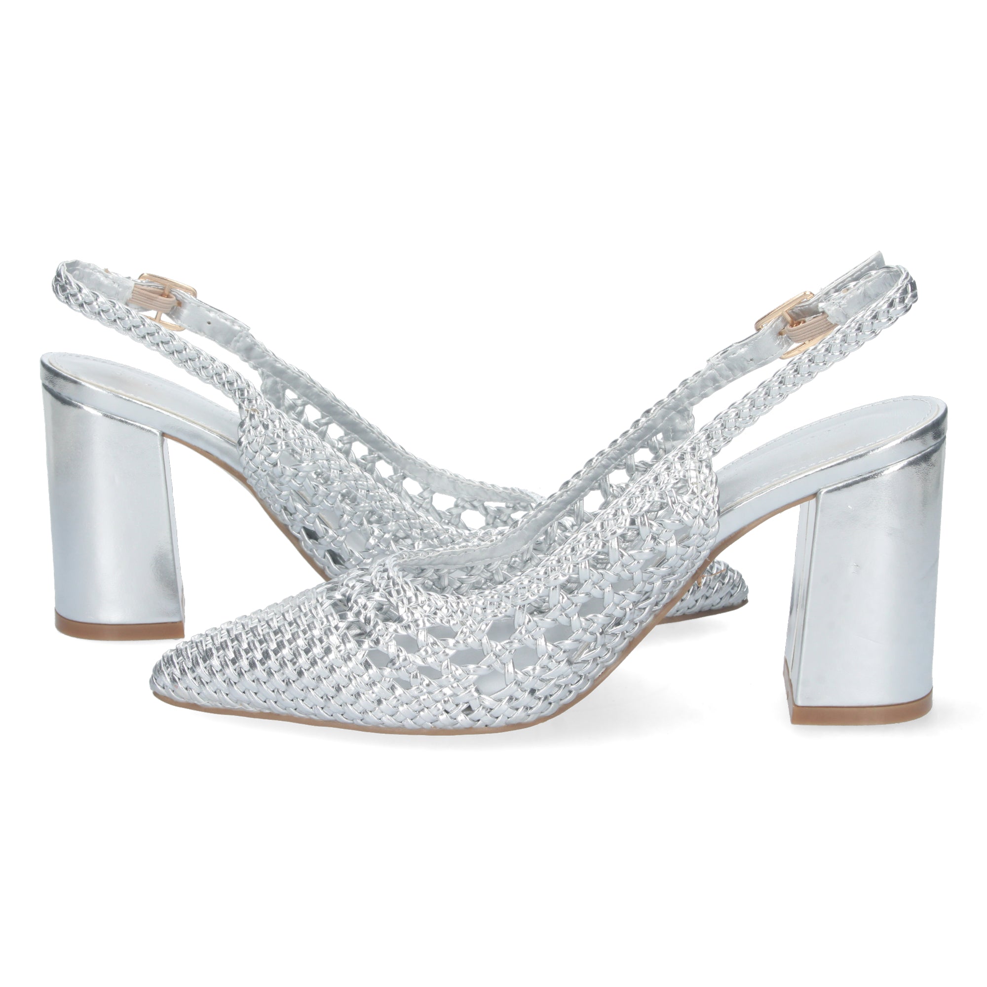 Zapato Plateado De Salon  de Tacon Alto y Ancho para Mujer