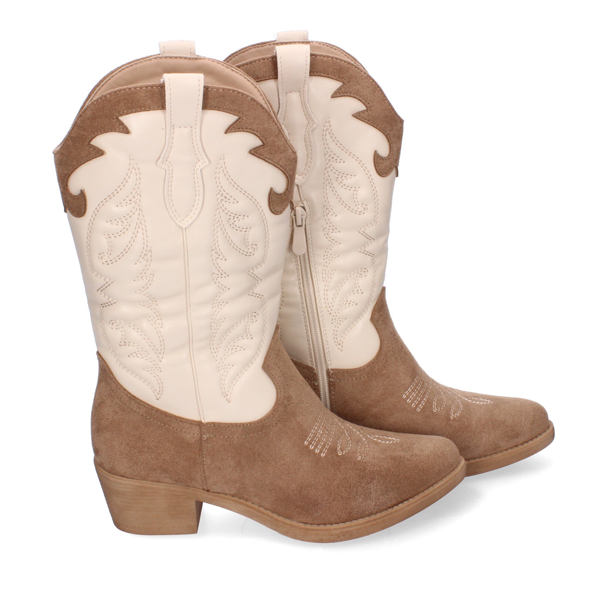 Botas Cowboy para Mujer con Bordados en la Caña y Cremallera Lateral